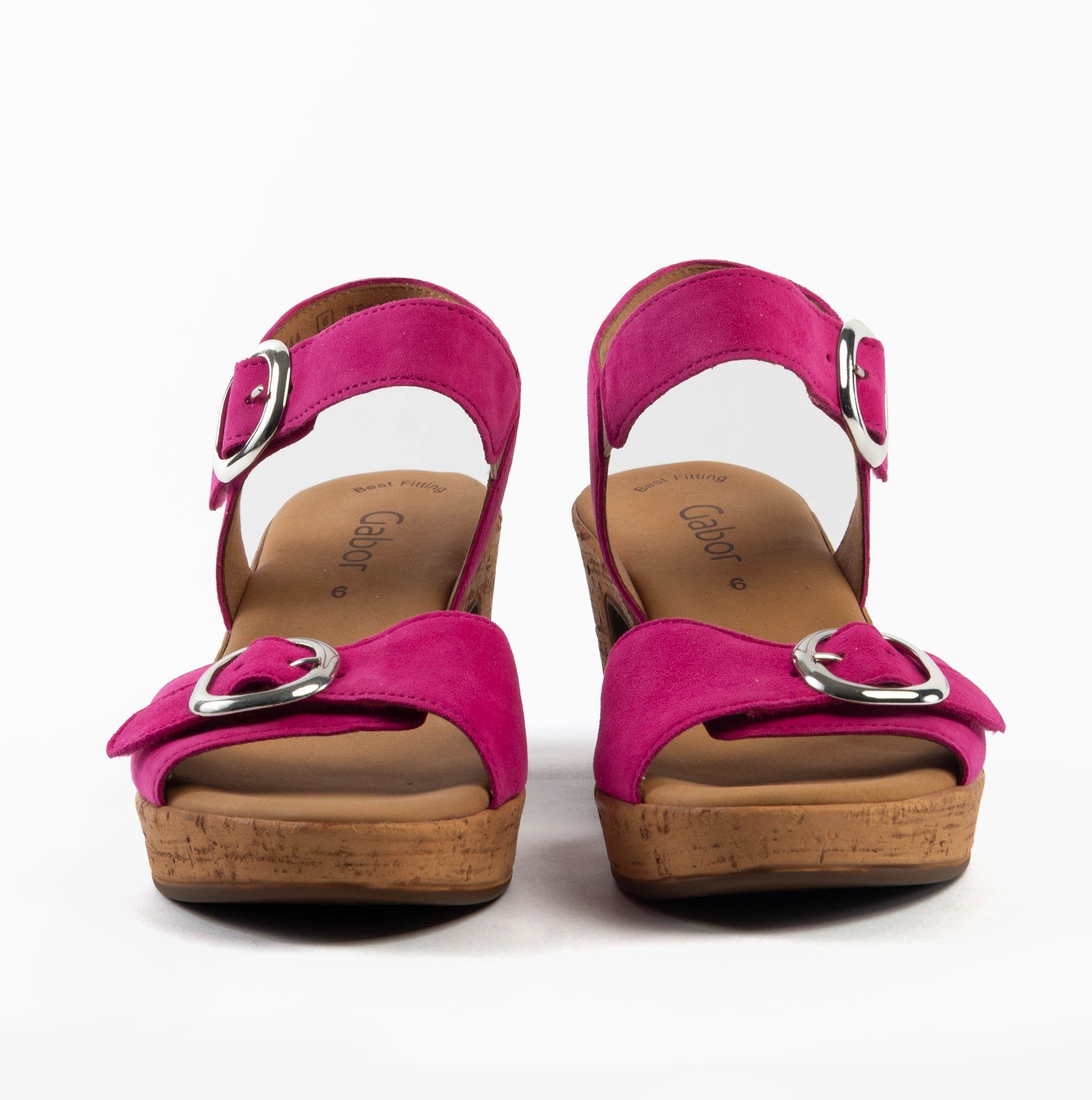 Gabor FANTASTICA Womens Sandals Pink front view showcasing leather upper, buckle closure, and block heel design.