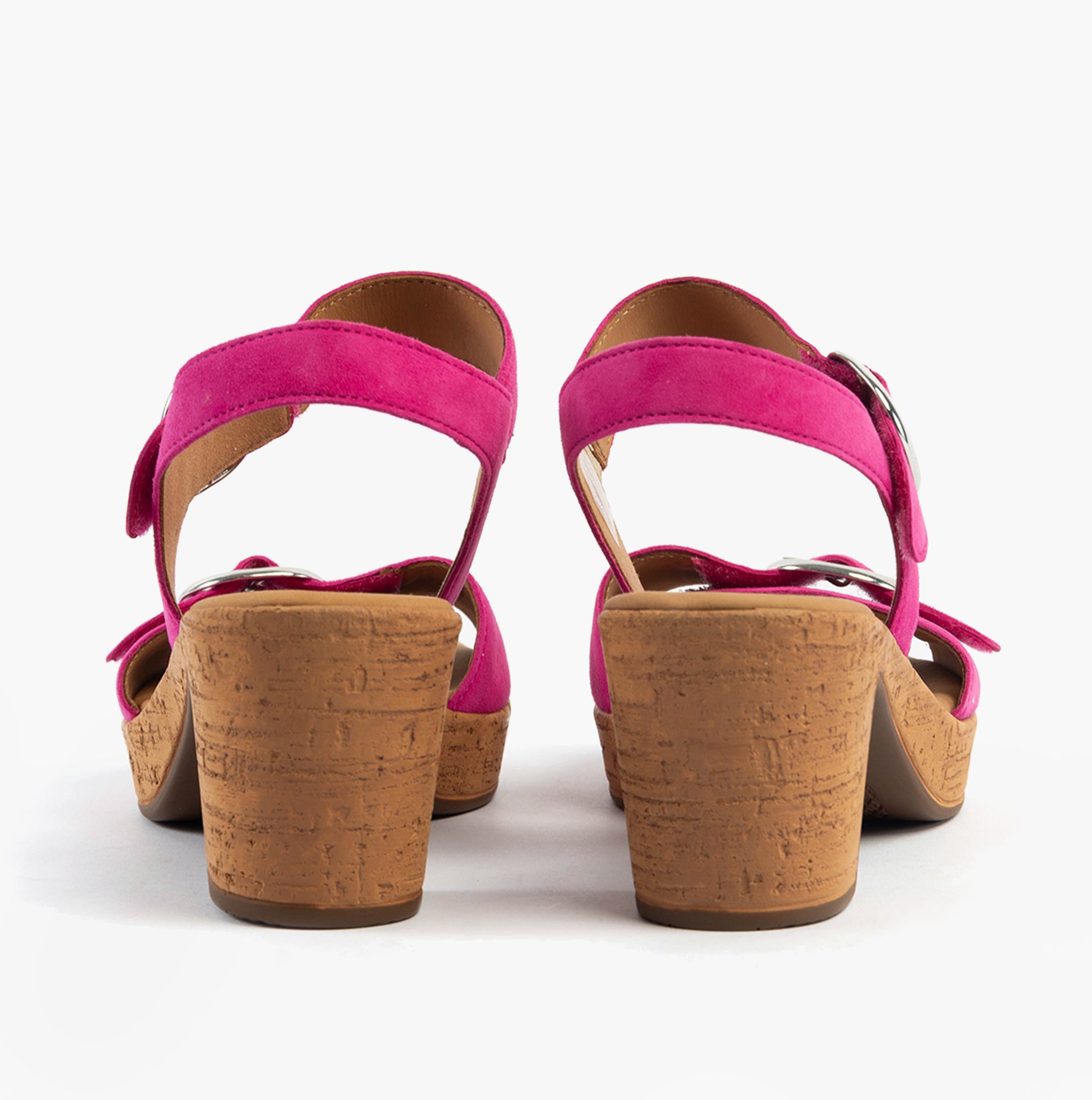 Gabor FANTASTICA Womens Sandals Pink rear view showcasing block heel and buckle closure in vibrant pink.
