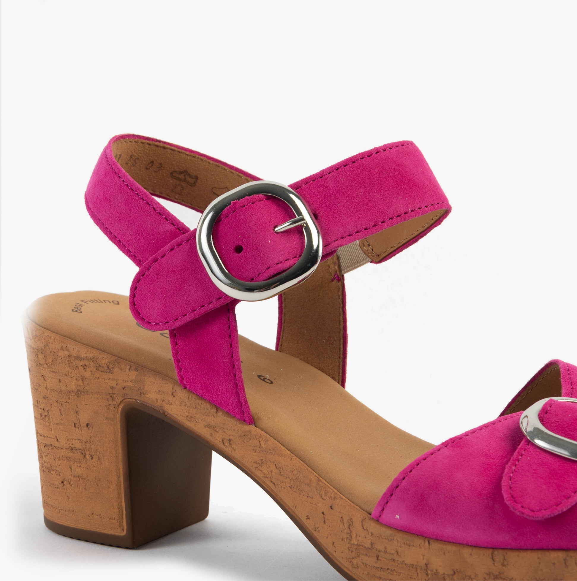 Gabor FANTASTICA Womens Sandals Pink side view showing buckle closure and block heel design.