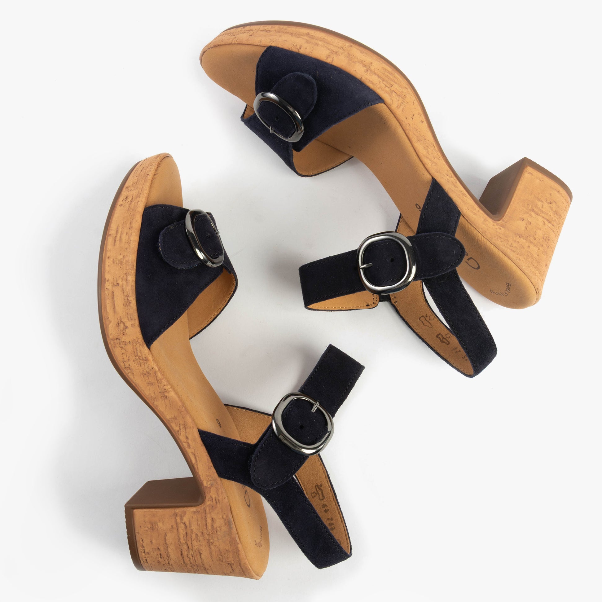 Gabor FANTASTICA Womens Sandals Dark Blue top view showing block heel and buckle closure.