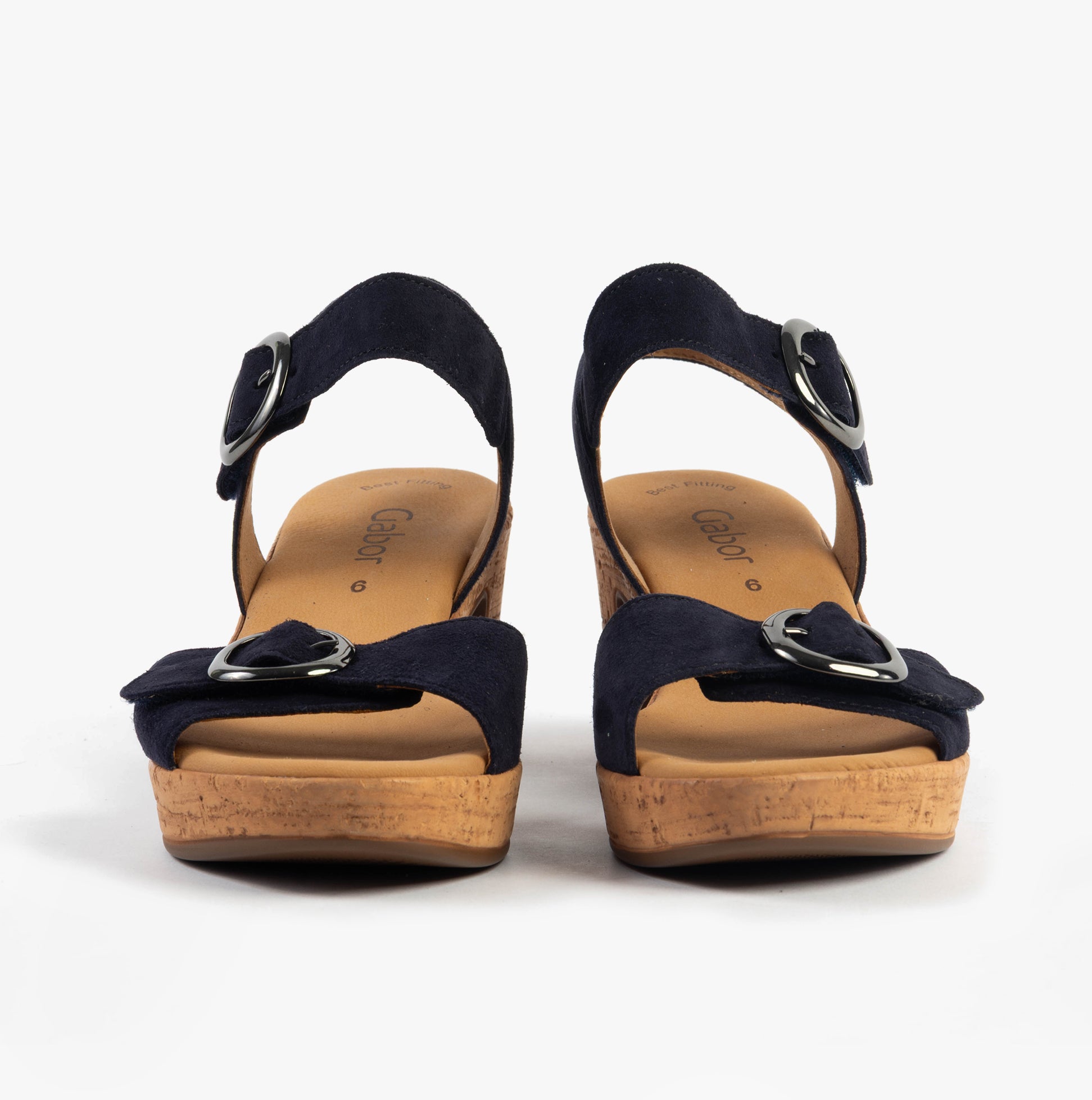 Gabor FANTASTICA Womens Sandals Dark Blue front view featuring leather upper, block heel, and buckle closure.
