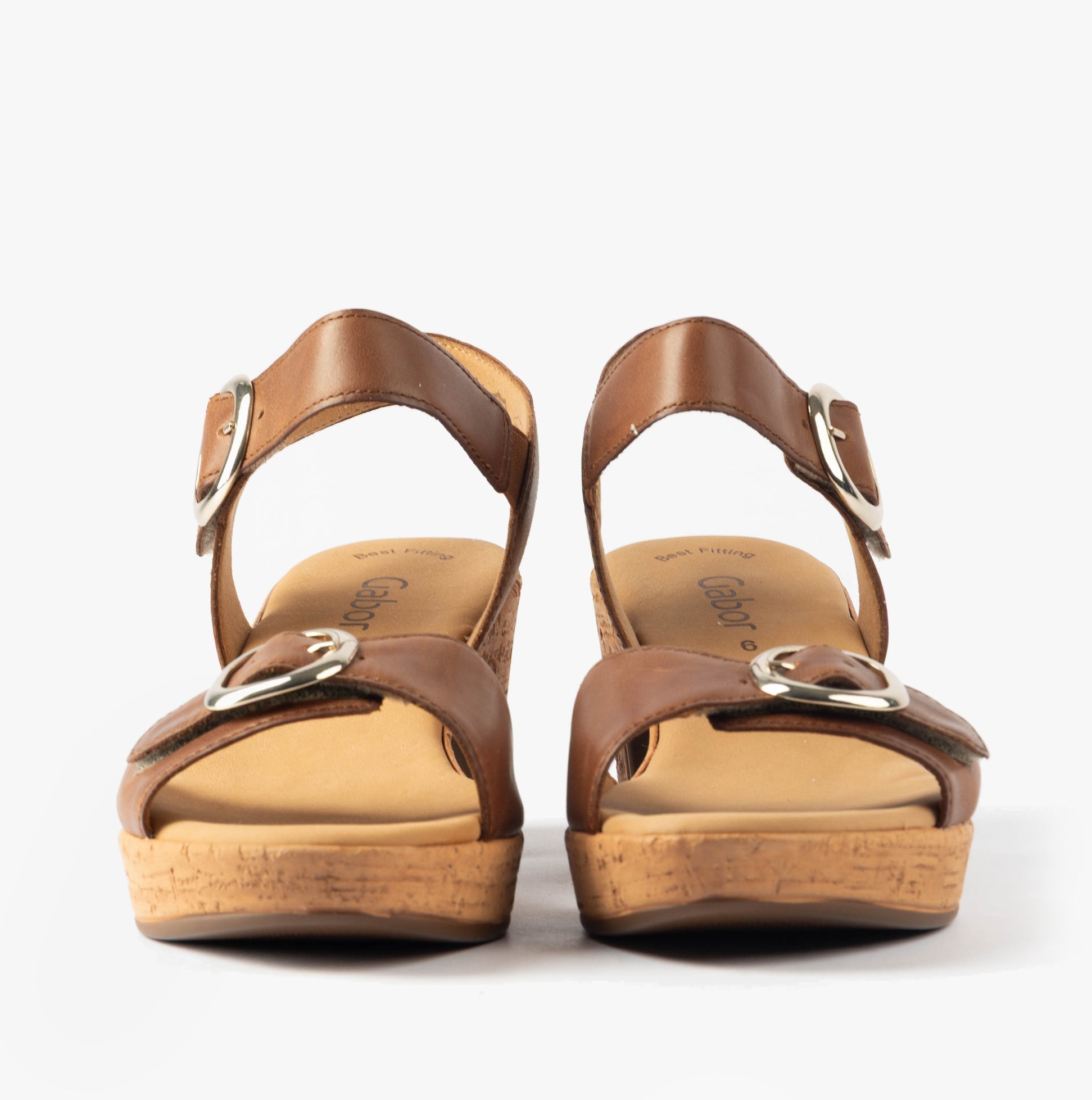 Gabor FANTASTICA Womens Sandals Brown front view showcasing leather upper and buckle detail.