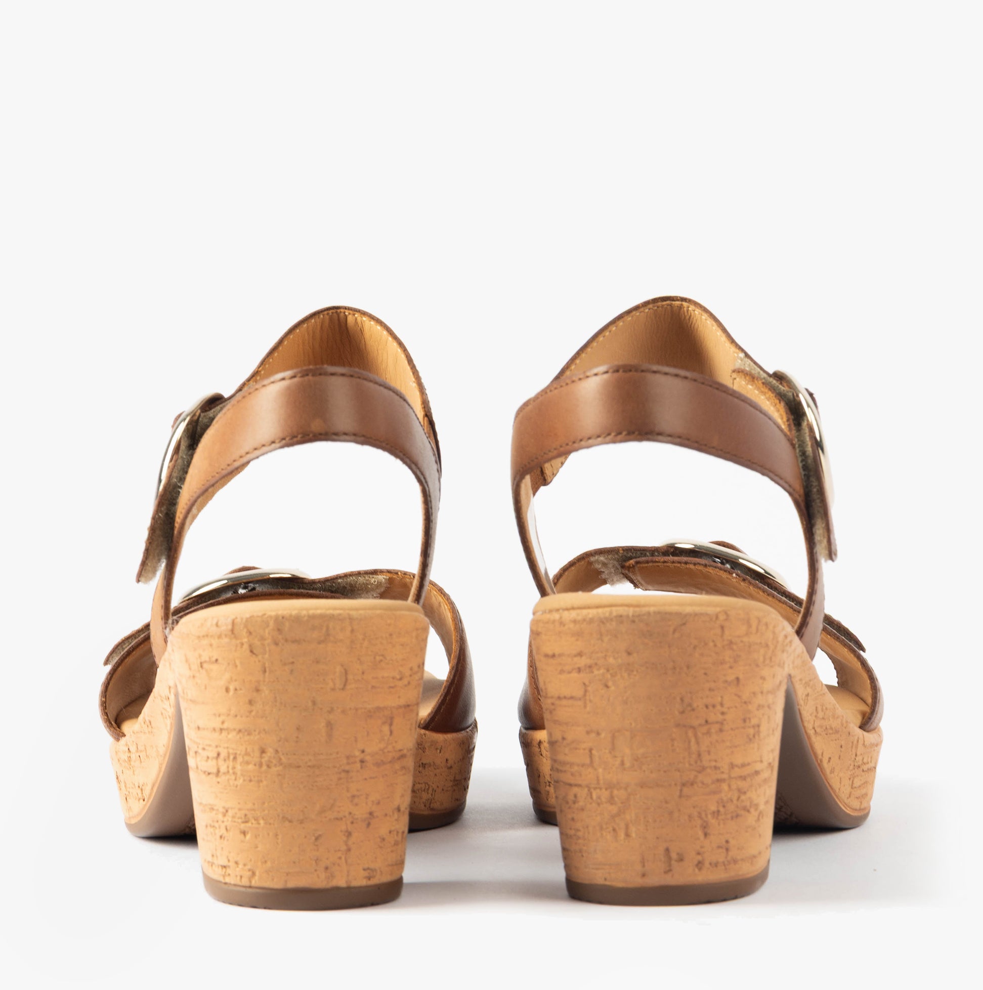 Gabor FANTASTICA Womens Sandals Brown rear view showing leather straps and cork block heel.