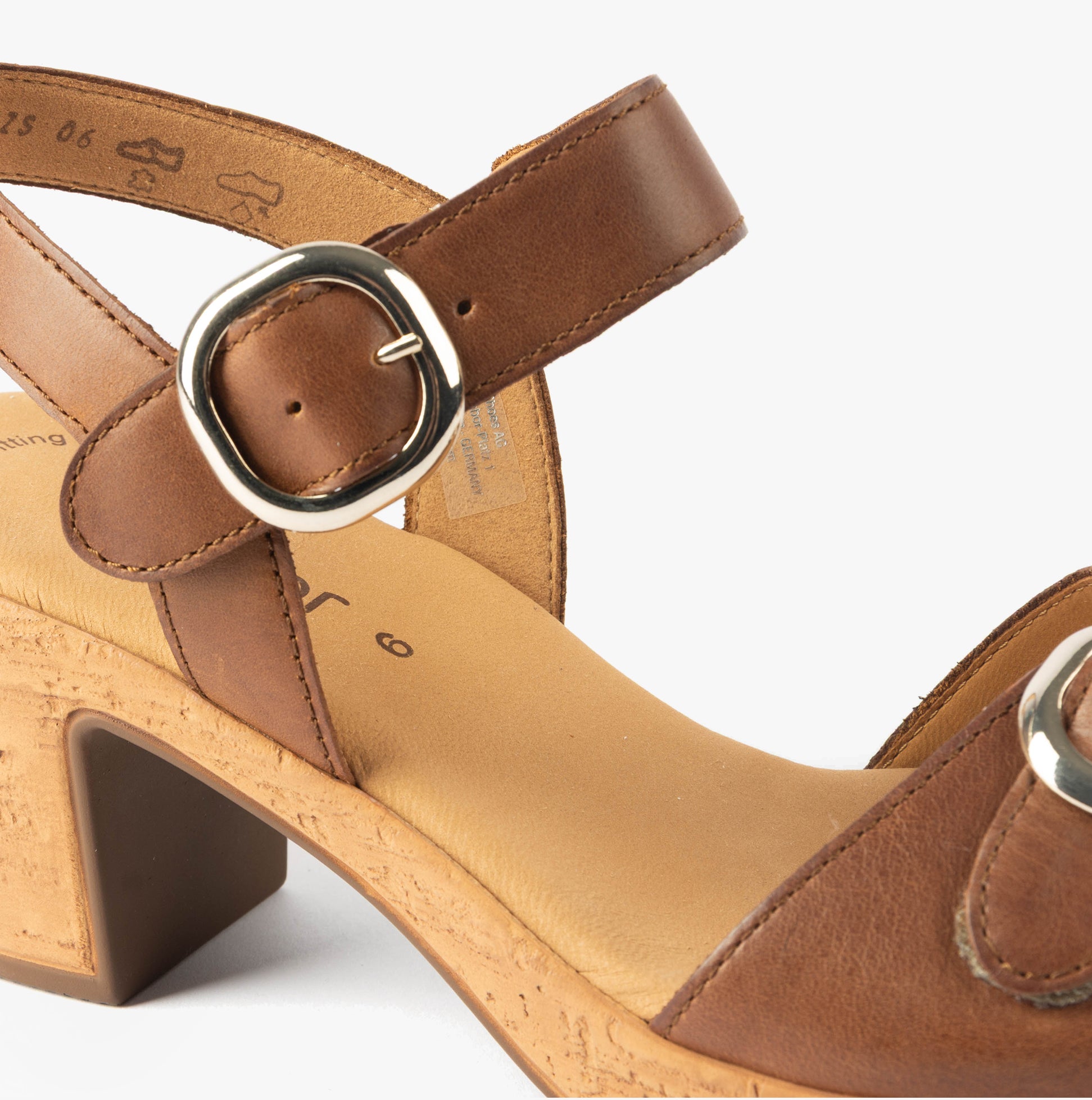 Gabor FANTASTICA Womens Sandals Brown detail view with buckle strap and block heel