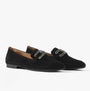 Gabor JACKIE Womens Shoes Black side view, suede loafers with decorative buckle, comfortable and lightweight footwear.