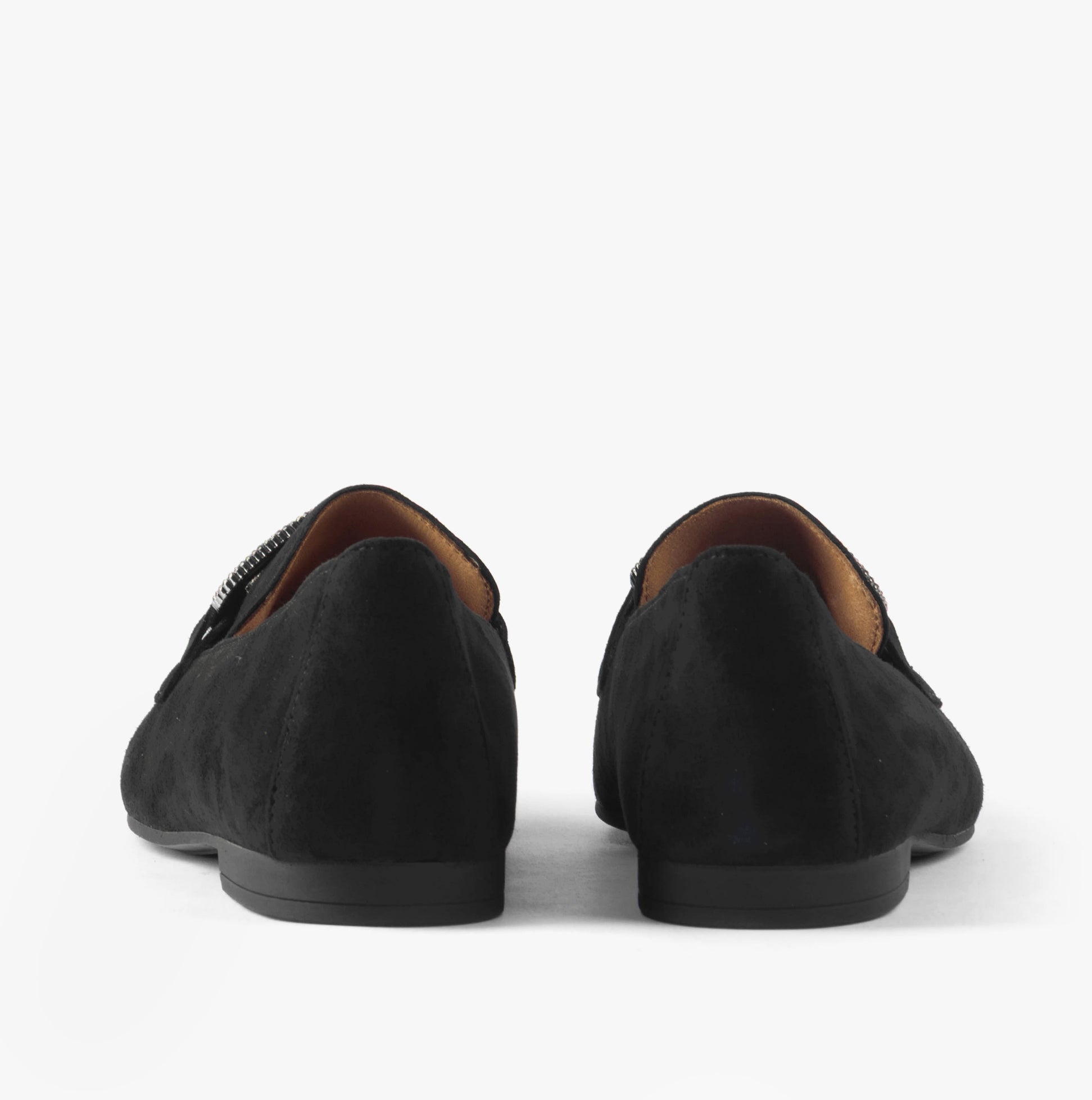 Gabor JACKIE Womens Shoes Black back view, suede loafers with slip-on design and flat sole.