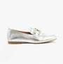 Gabor JACKIE Womens Loafers Silver side view featuring leather upper, slip-on design, and flat rubber sole.