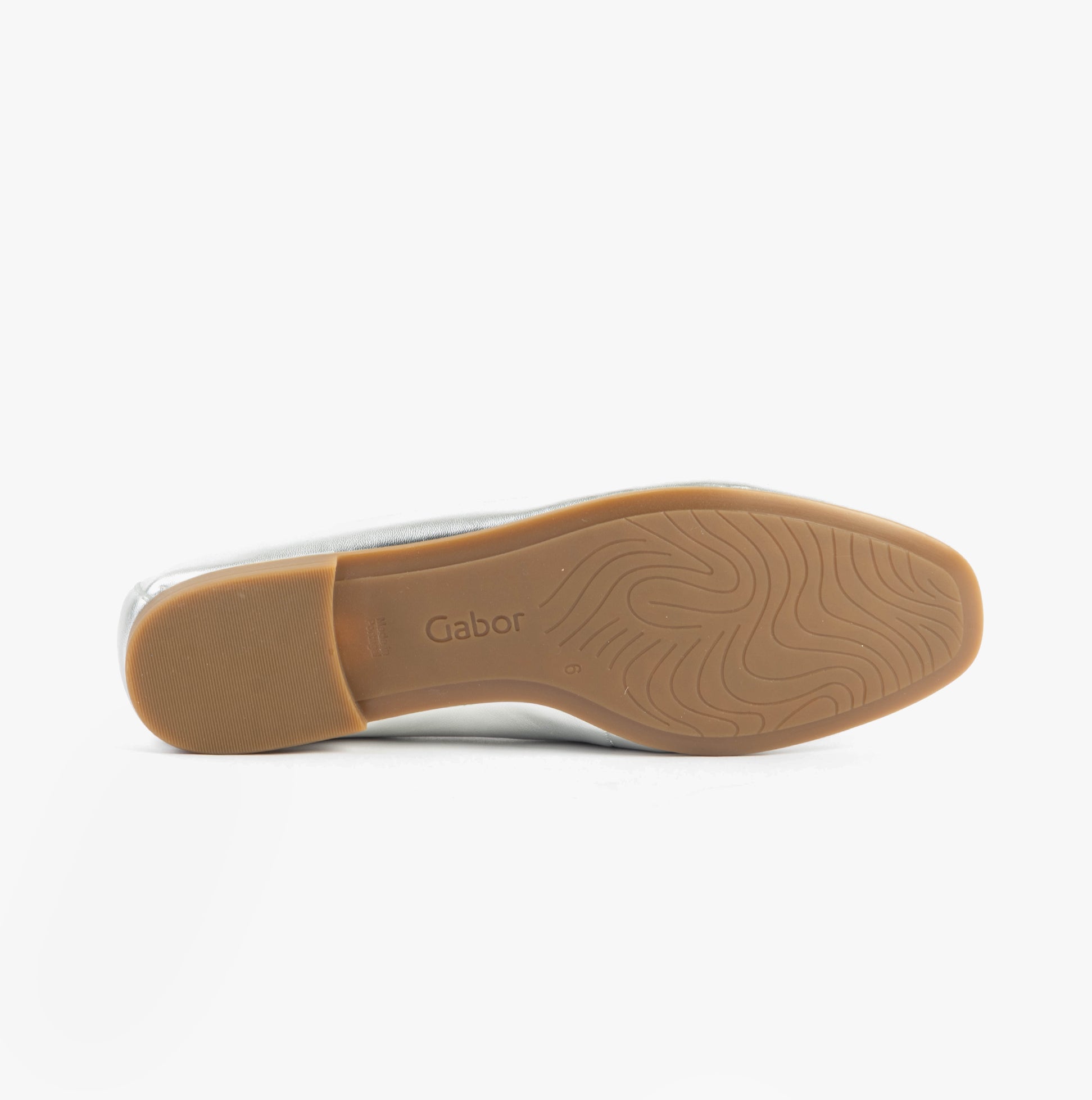 Gabor JACKIE Womens Loafers Silver bottom view with rubber sole and brand logo, showcasing the flat design.