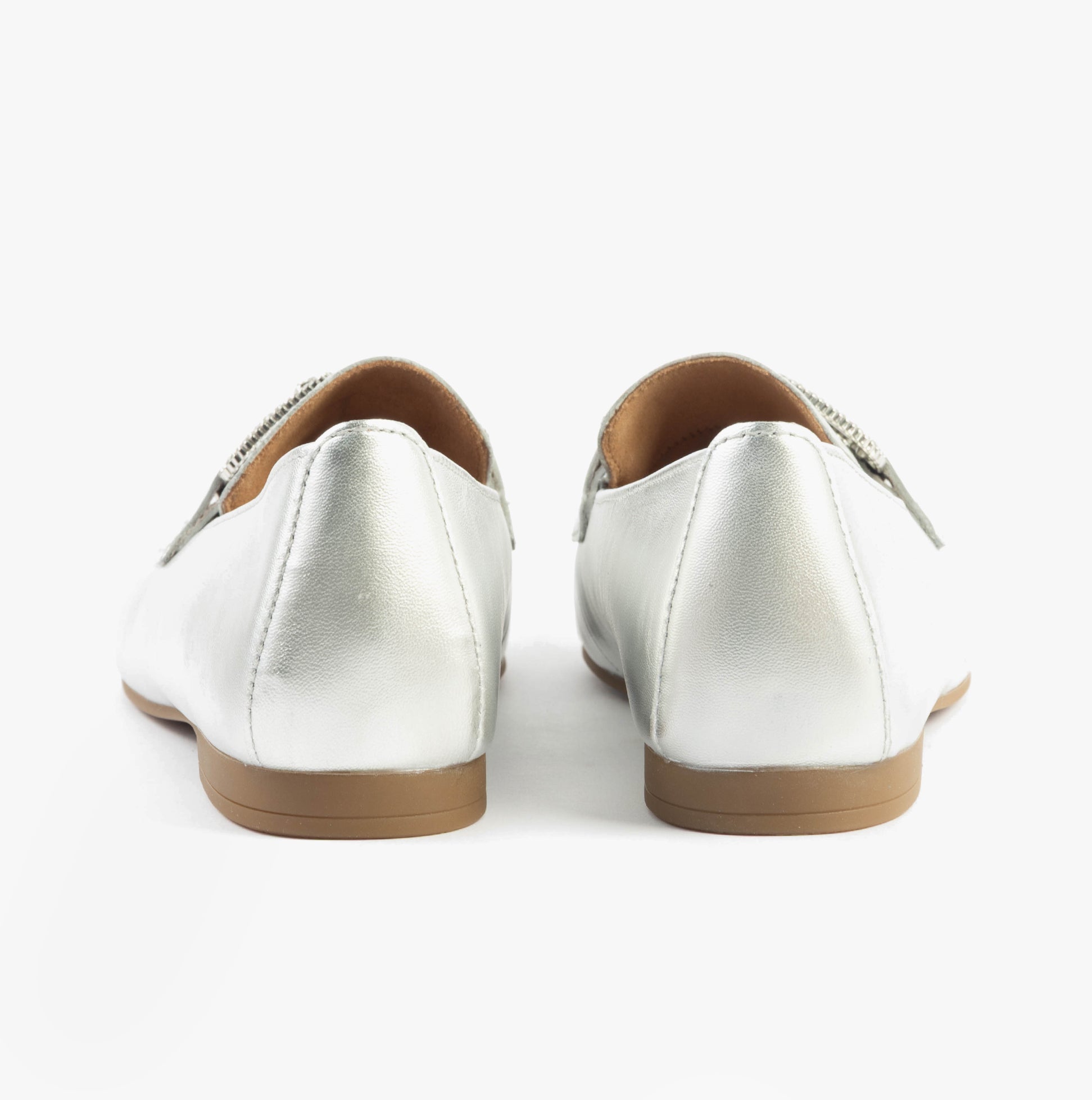 Gabor JACKIE Womens Loafers Silver back view showing the leather upper and flat rubber sole.