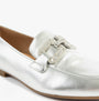 Gabor JACKIE Womens Loafers Silver front view with decorative buckle, leather upper and flat sole.