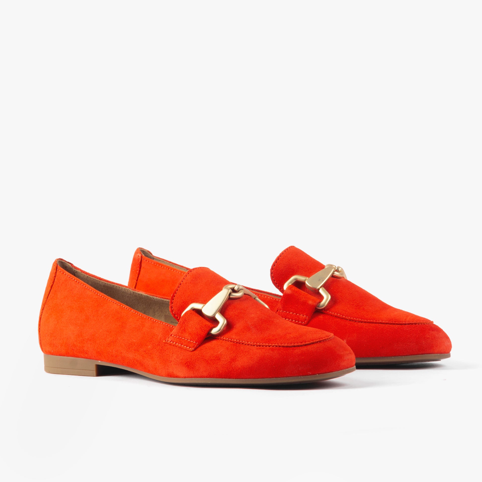 Gabor JANGLE Womens Shoes Orange side view showing stylish loafers with a chisel toe and slip-on design.