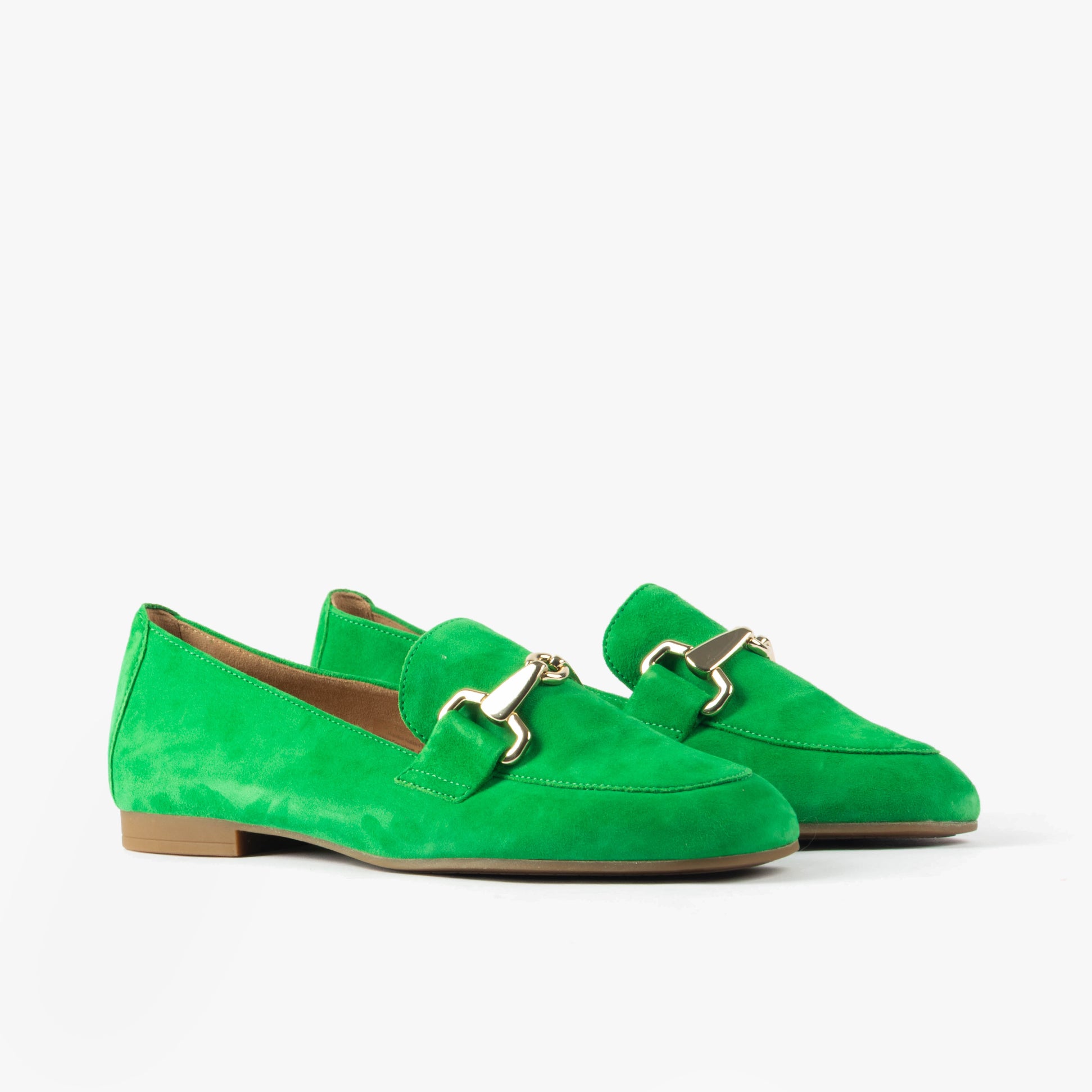 Gabor JANGLE Womens Shoes Green side view, stylish green loafers with buckle detail, comfortable and lightweight.