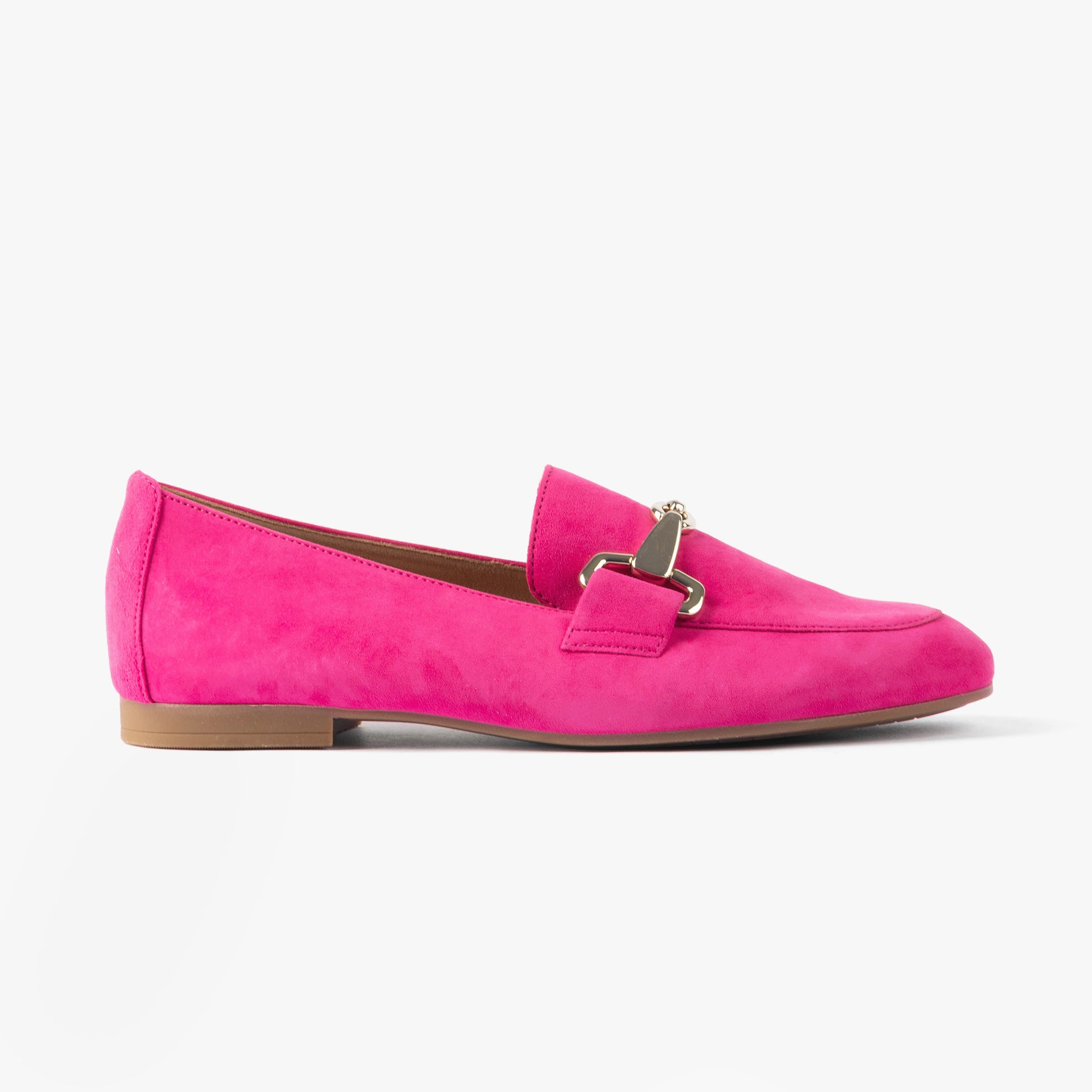 Gabor JANGLE Womens Shoes Pink side view showcasing the bright pink leather loafer design with a slip-on closure.