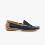 Gabor CALIFORNIA Womens Loafers Navy/New Whiskey side view with suede and leather detailing.