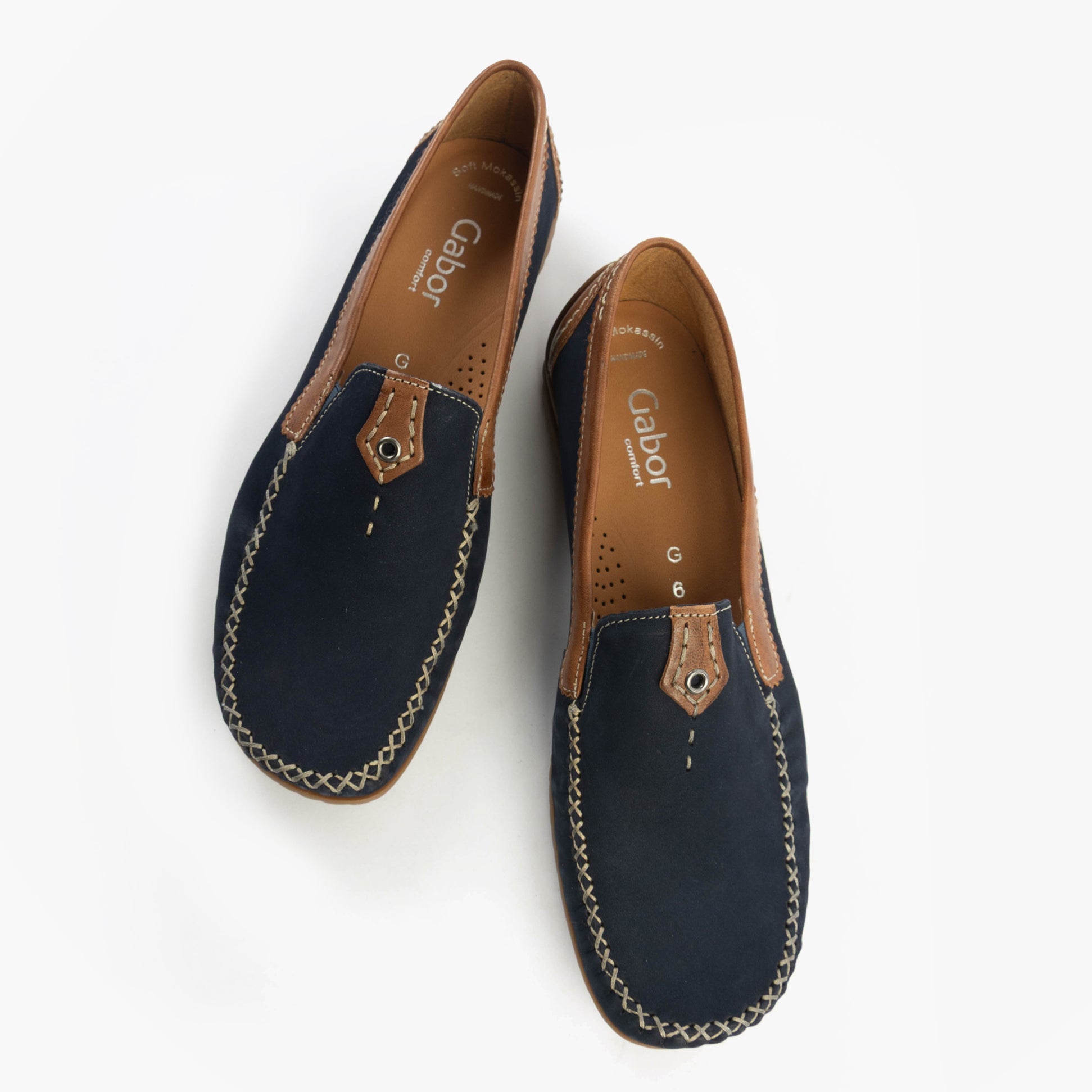 Gabor CALIFORNIA Womens Loafers Navy/New Whiskey top view showing suede upper and slip-on design.
