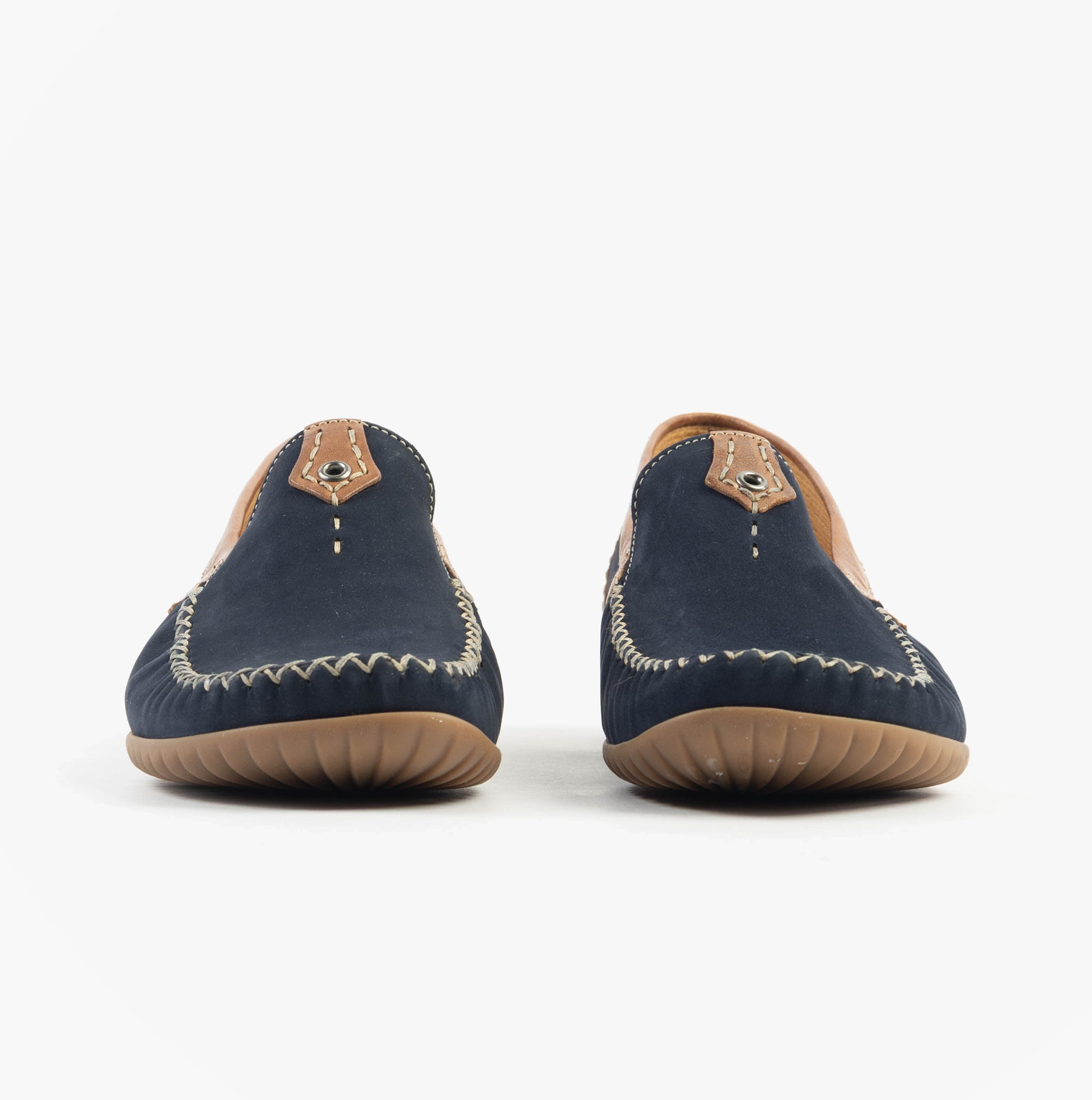 Gabor CALIFORNIA Womens Loafers Navy/New Whiskey front view showing suede upper, round toe, and slip-on design.