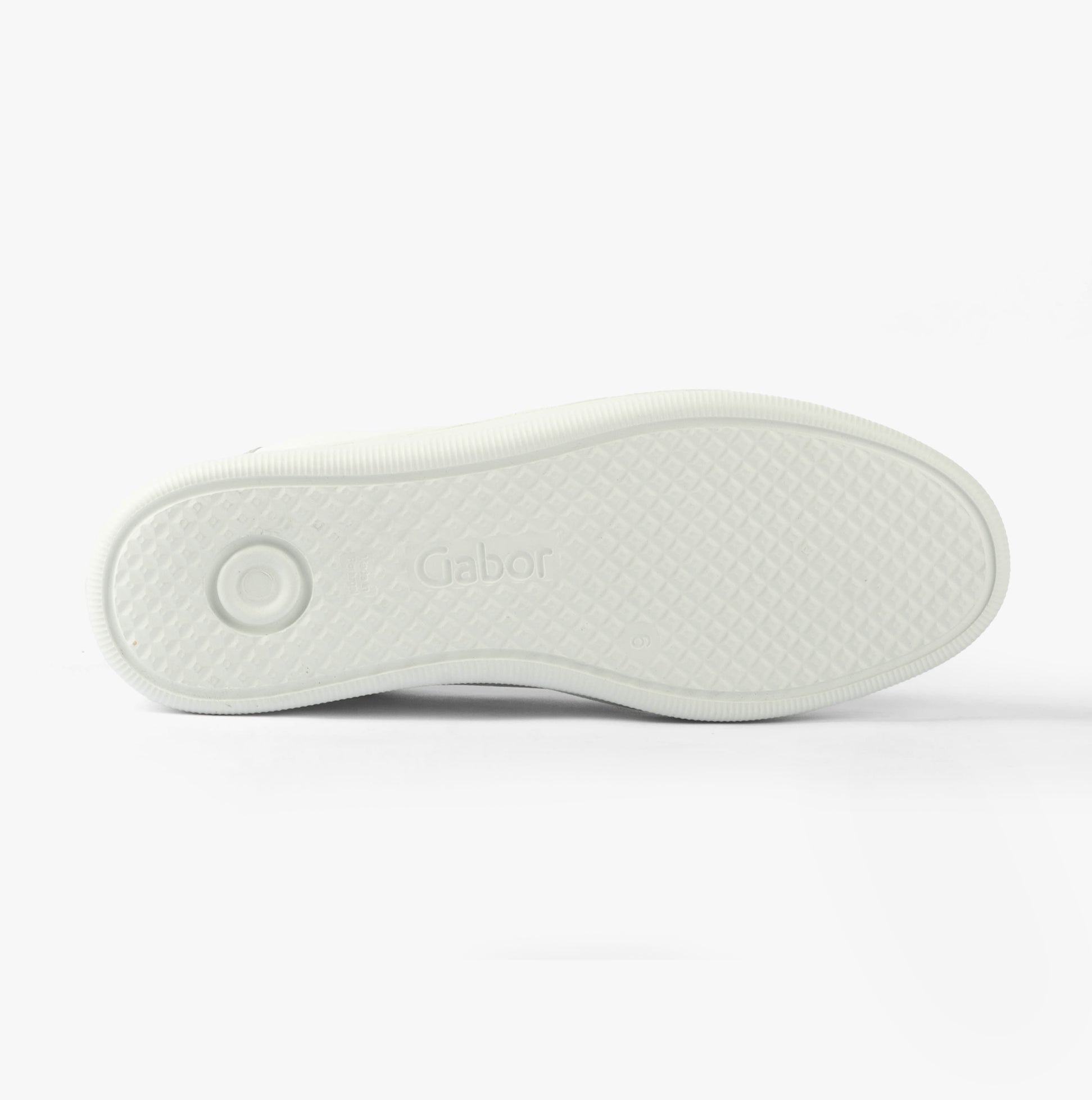 Gabor KEYSTONE Womens Trainers White/Pewter/Silver sole view showcasing rubber material.