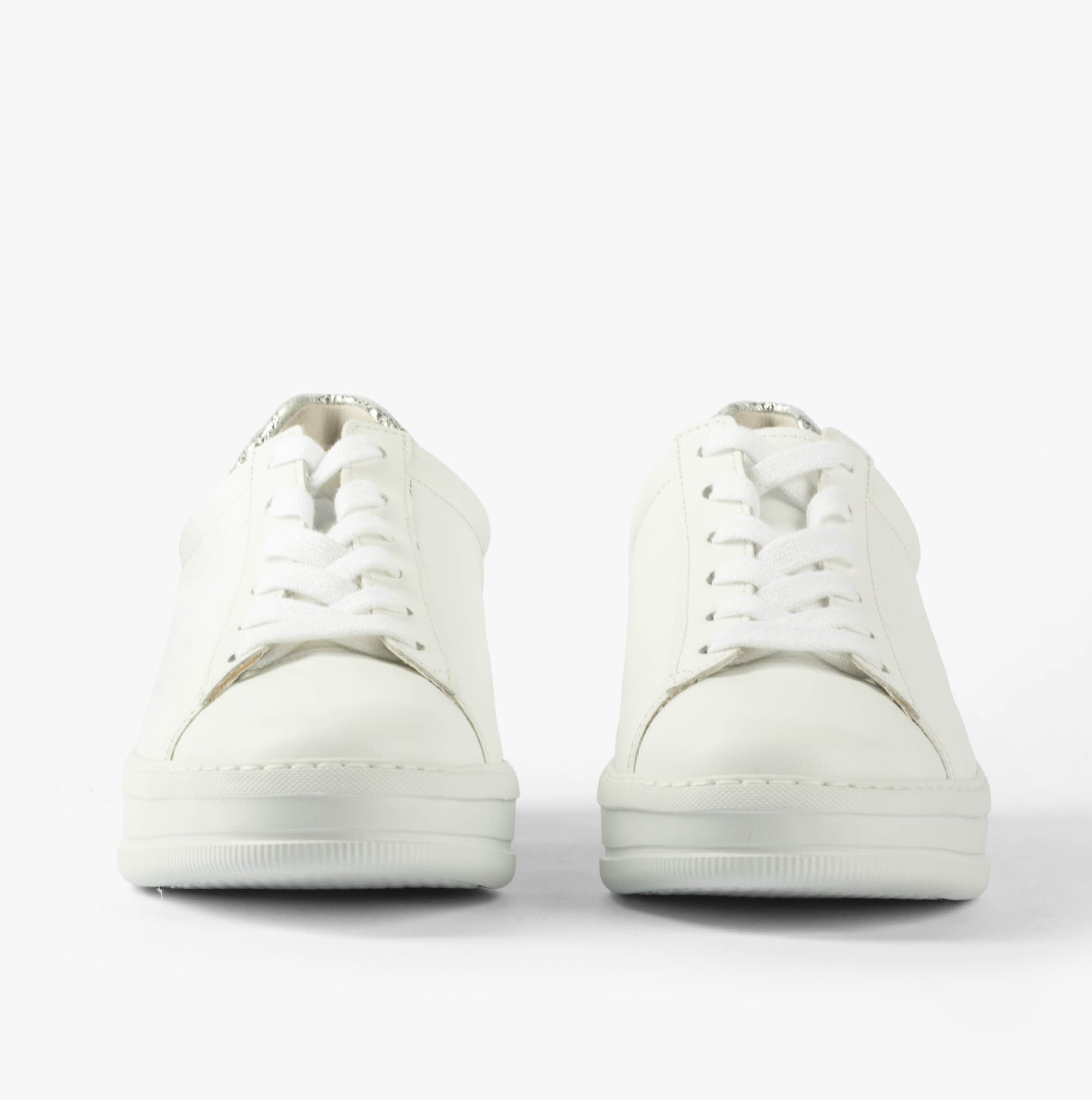 Gabor KEYSTONE Womens Trainers White/Pewter/Silver front view showcasing casual leather design.