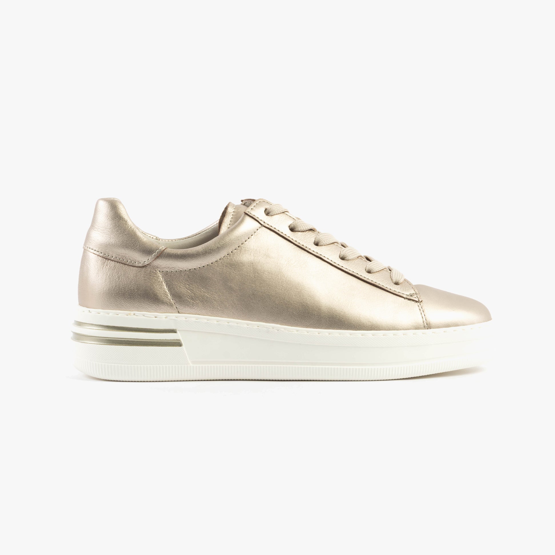 Gabor KEYSTONE Womens Trainers Beige side view featuring leather upper, lace-up design, and rubber sole.