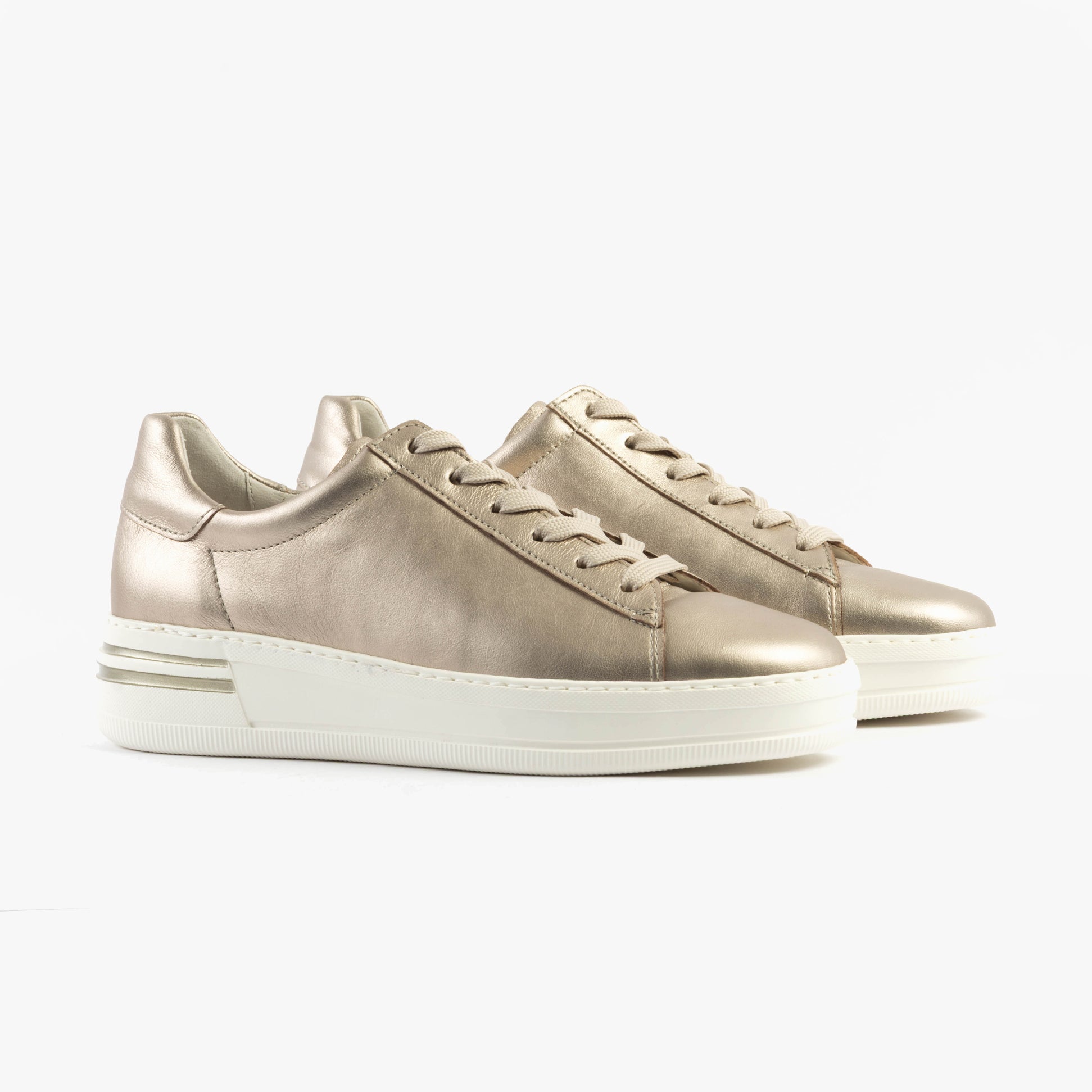 Gabor KEYSTONE Womens Trainers Beige side view with lace-up closure, featuring leather upper and low-top design.