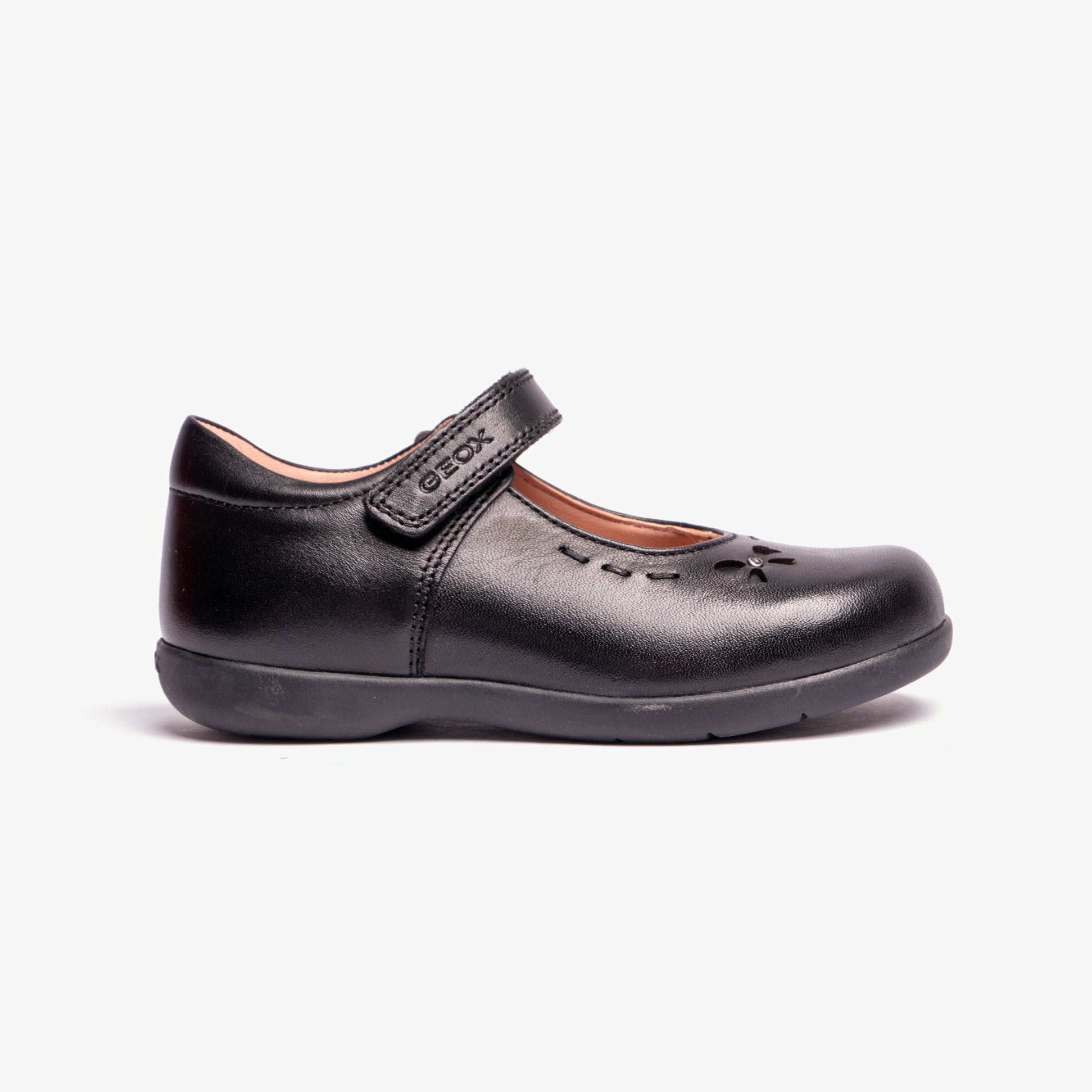 GEOX NAIMARA G A Girls Leather Touch Fasten School Shoes Black