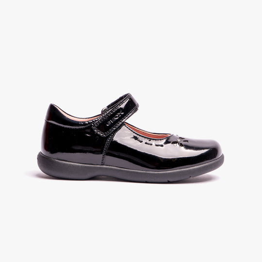 GEOX NAIMARA G A Girls Leather Touch Fasten School Shoes Patent Black