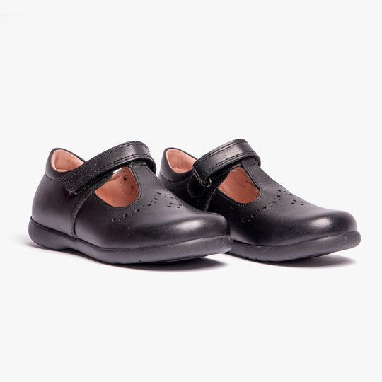 GEOX NAIMARA G B Girls Leather Touch Fasten School Shoes Black