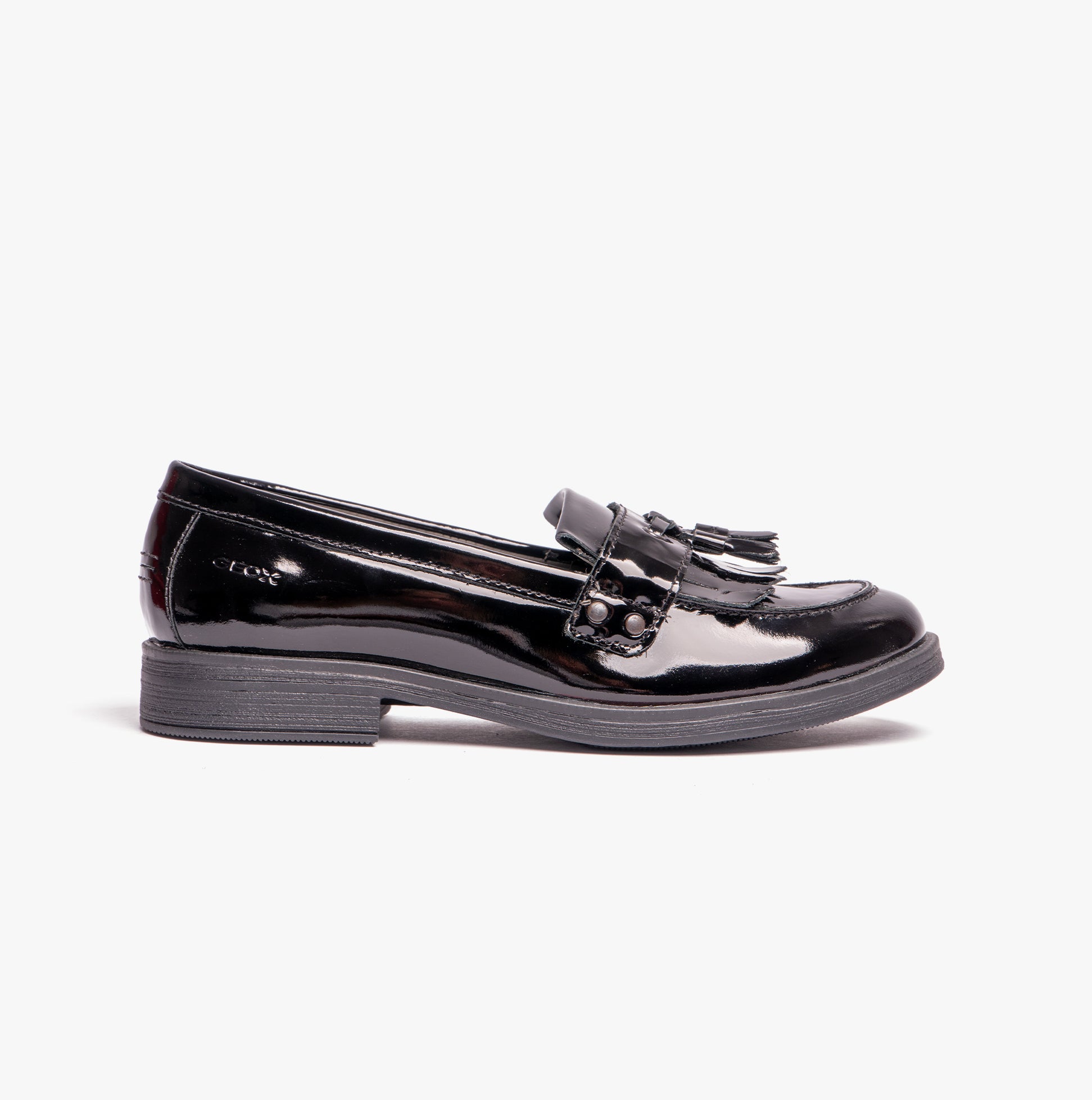 GEOX JR AGATA Girls Moccasin Tassel School Shoes Patent Black