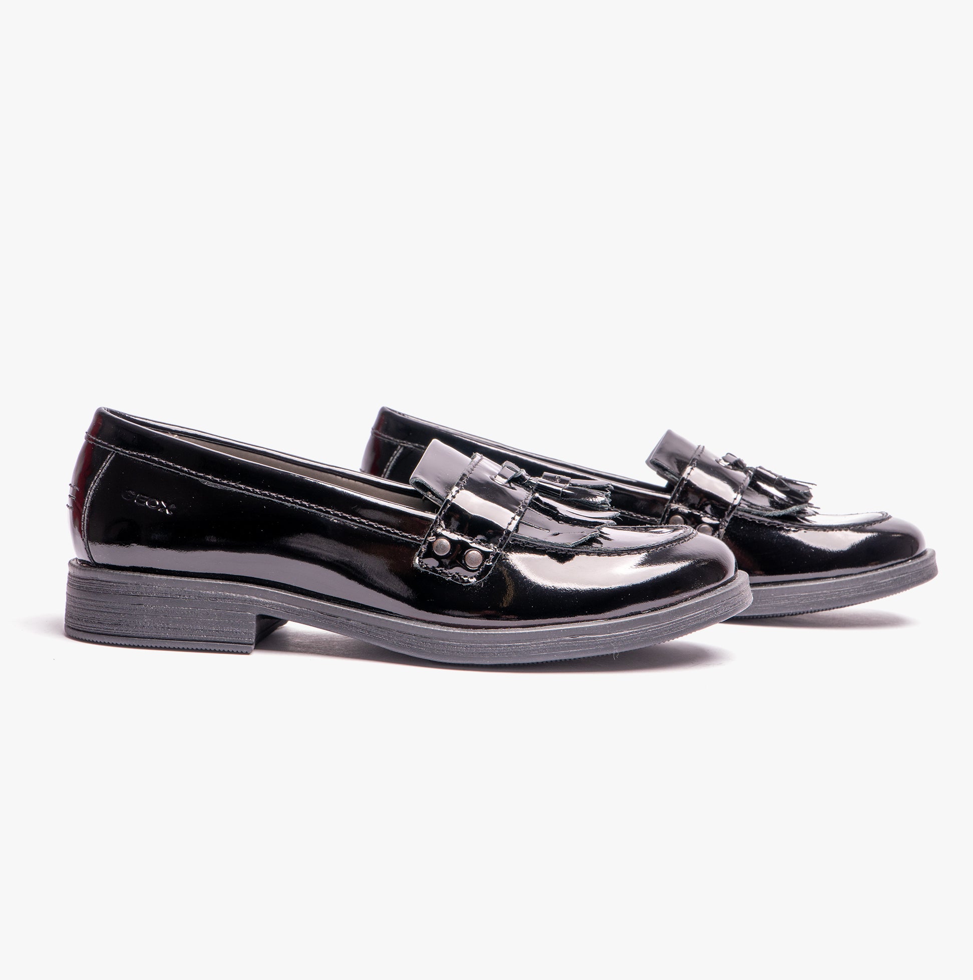 GEOX JR AGATA Girls Moccasin Tassel School Shoes Patent Black