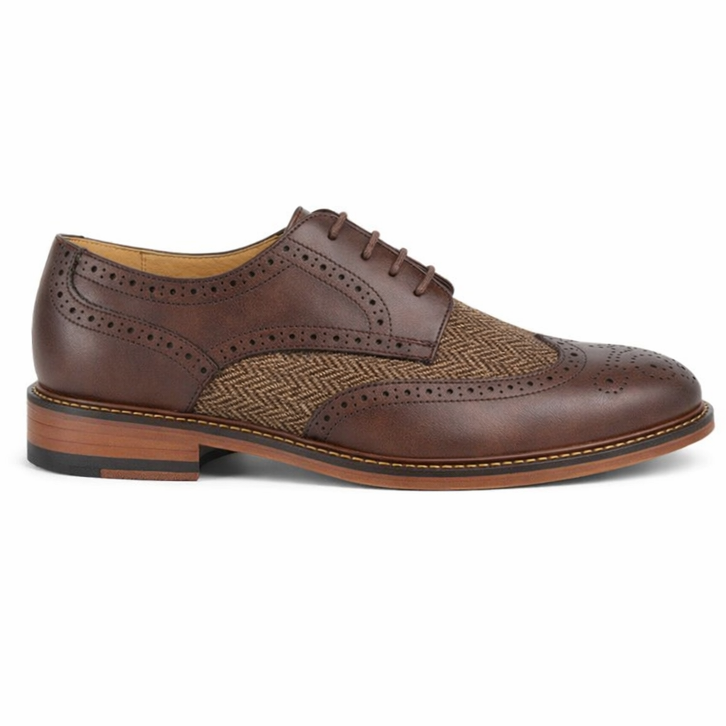 Goor DANIEL Mens Brogue Shoes Dark Brown Herringbone