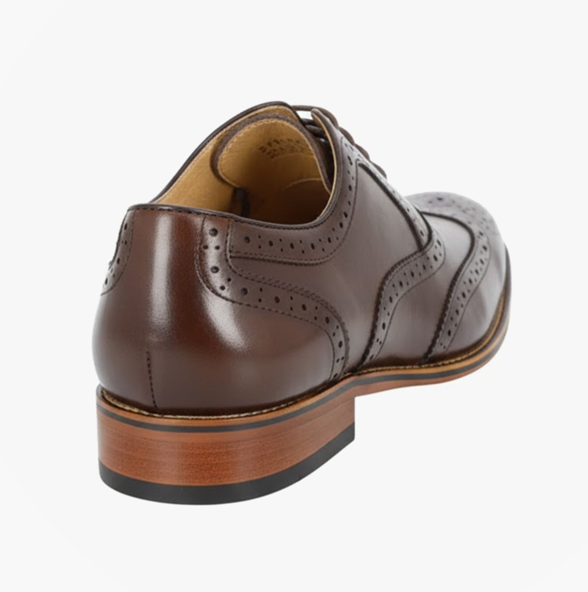 Goor M424DB Mens Shoes Dark Brown rear view showing polished leather and detailed brogue design.