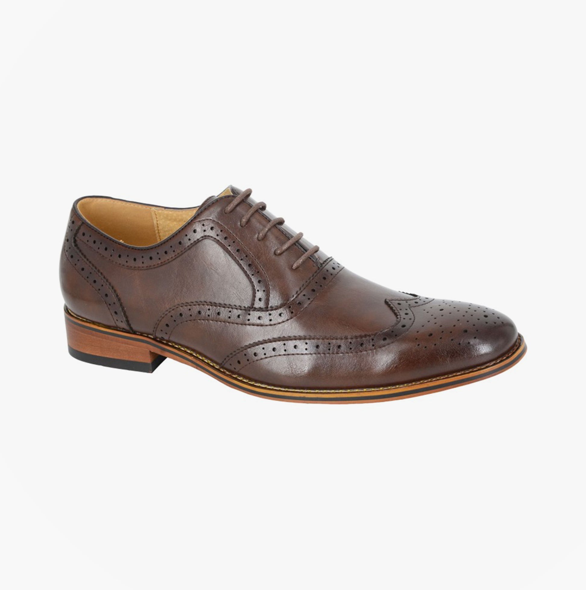 Goor M424DB Mens Shoes Dark Brown side view with lace-up closure and almond toe design.