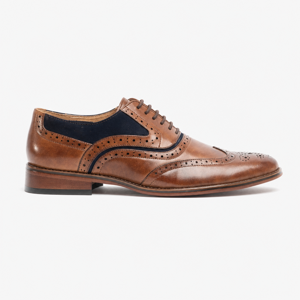 Goor GRANT Mens Brogue Oxford Shoes Dark Tan/Navy