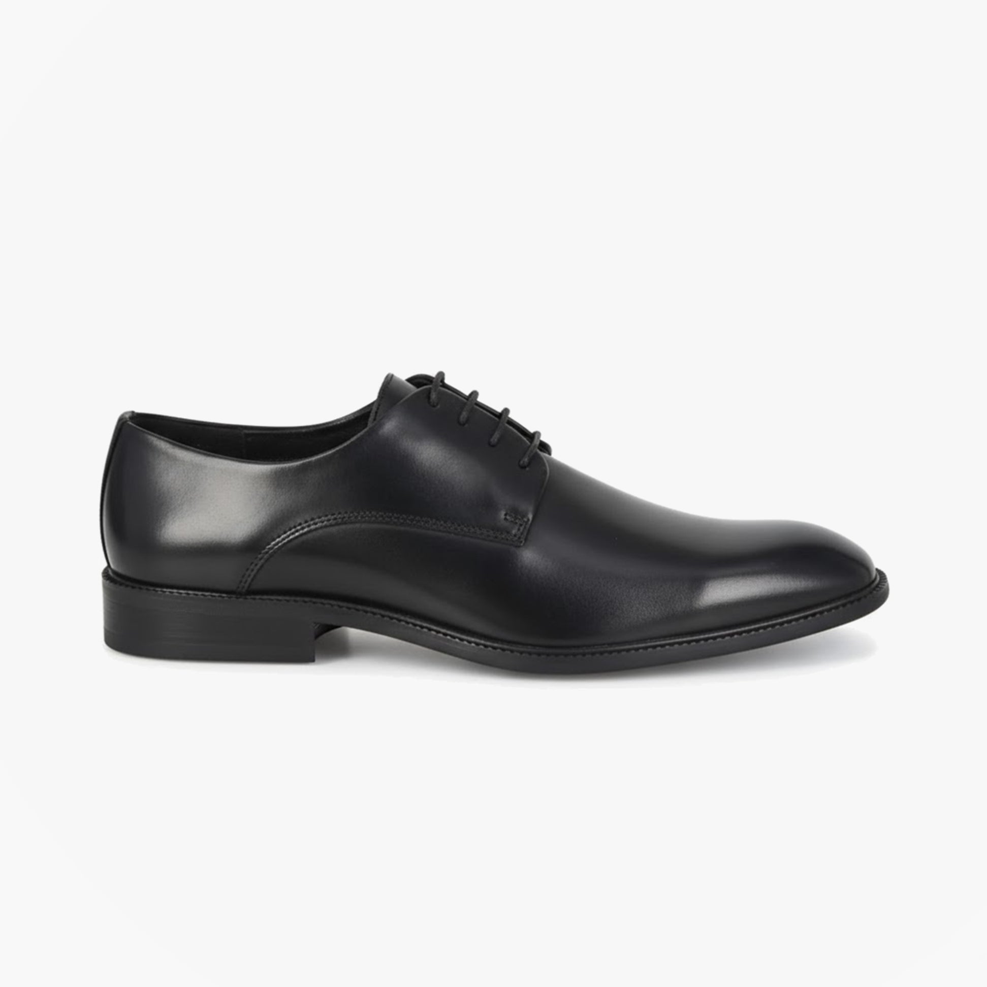 Goor M760A Mens Shoes Black side view showing derby shoe style and almond toe shape.