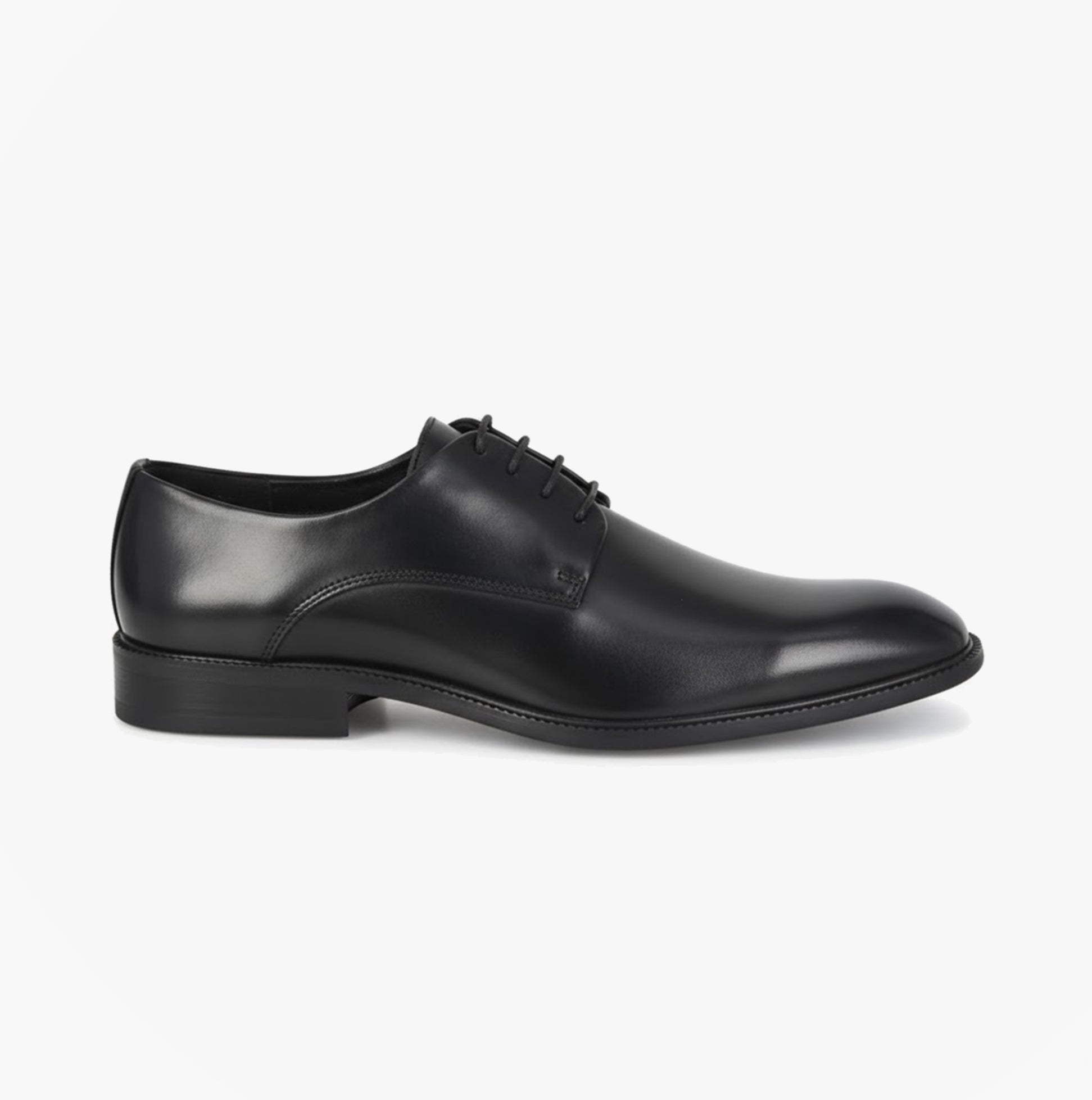 Goor M760A Mens Shoes Black side view showing derby shoe style and almond toe shape.