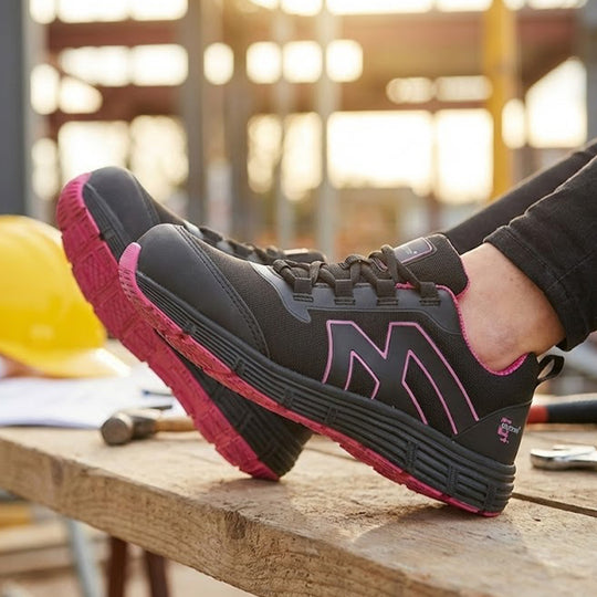 Grafters L383A Womens Lightweight Steel Toe Safety Trainers Black/Hot Pink