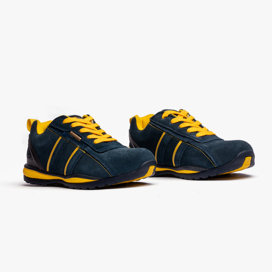 Grafters M090CS Unisex Suede Steel Toe Safety Trainers Navy/Yellow