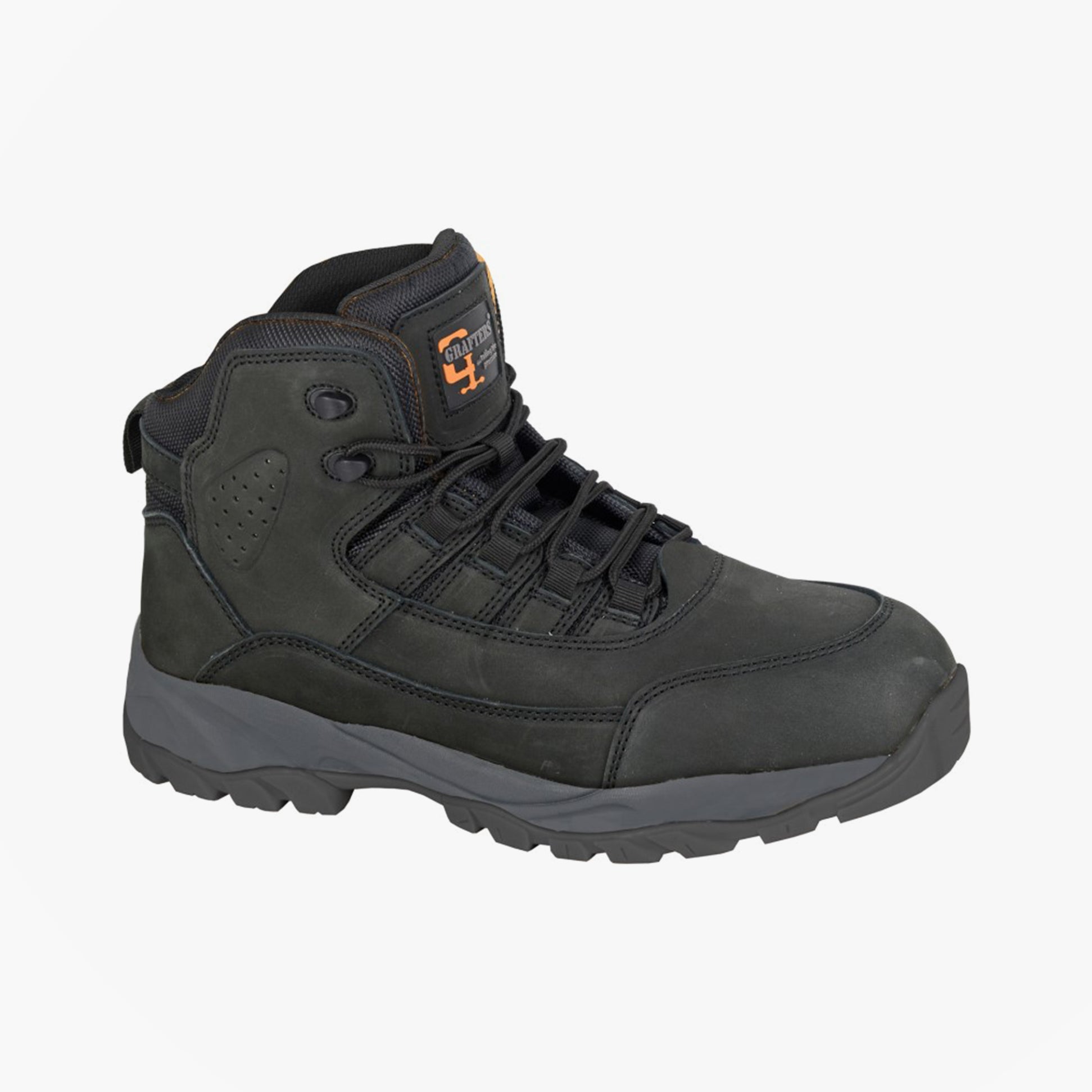 Grafters M331A Mens Safety Boots Black side view showcasing durable nubuck upper and lace-up closure.