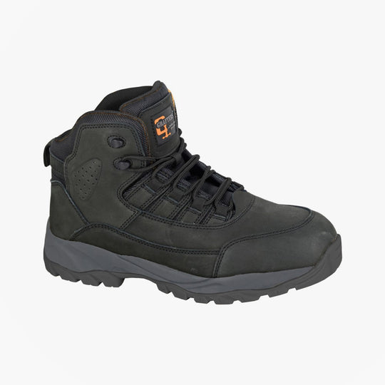 Grafters M331A Mens Safety Boots Black side view showcasing durable nubuck upper and lace-up closure.