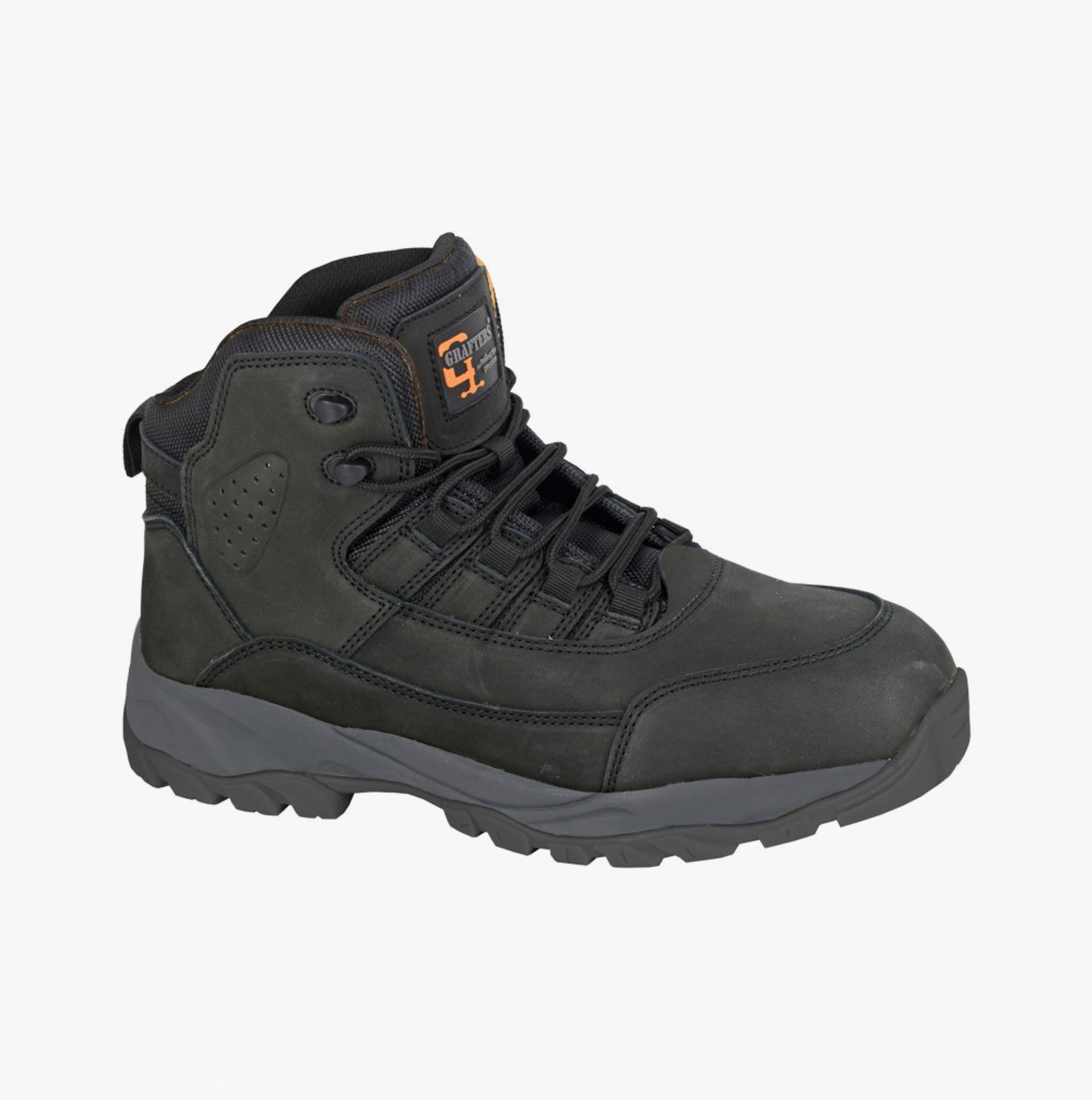 Grafters M331A Mens Safety Boots Black side view showcasing durable nubuck upper and lace-up closure.
