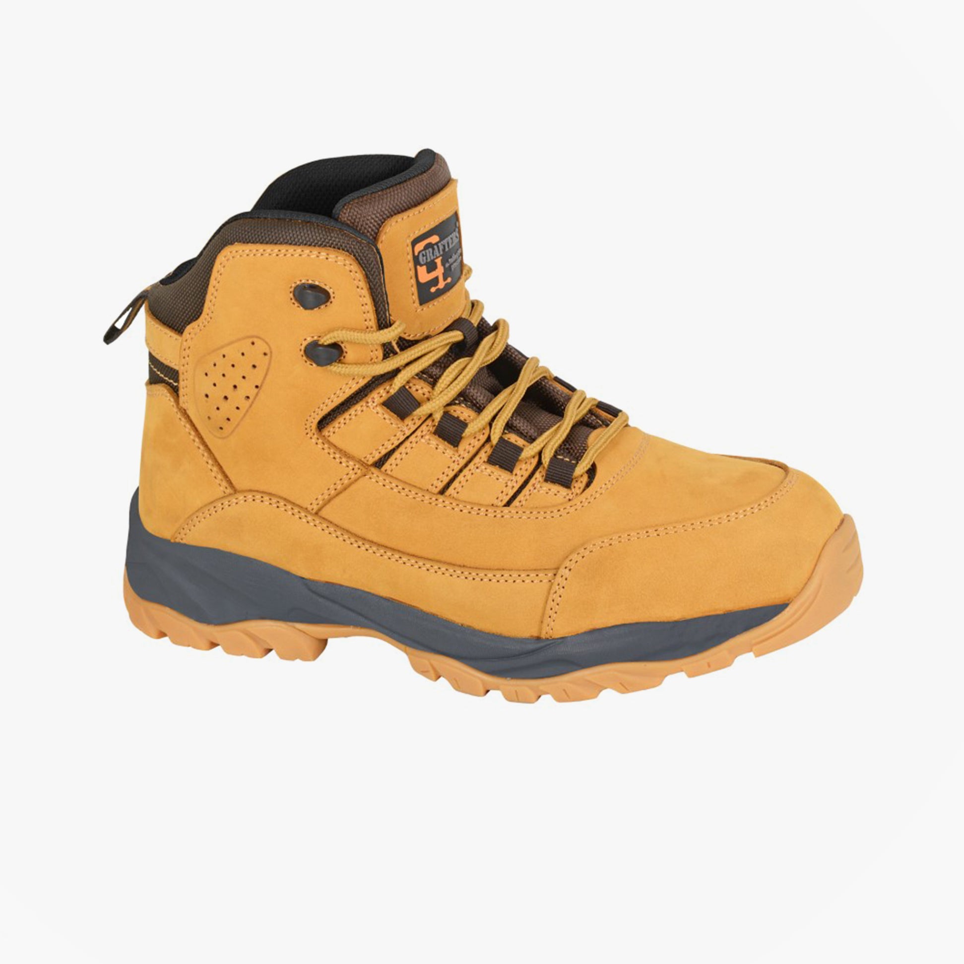 Grafters M331N Mens Safety Boots Honey side view showcasing nubuck upper and lace-up closure.
