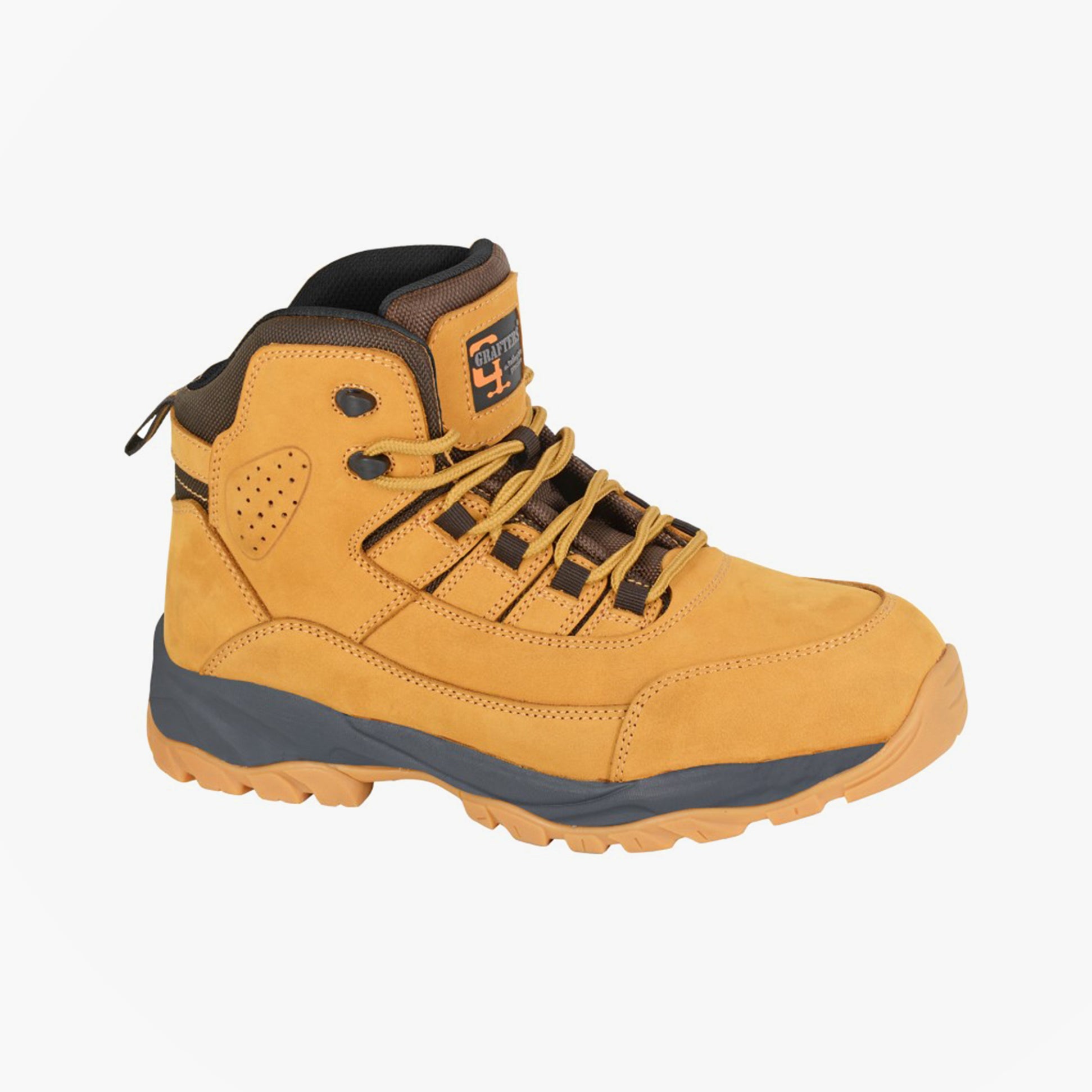 Grafters M331N Mens Safety Boots Honey side view showcasing the nubuck upper, lace-up closure, and ankle height.
