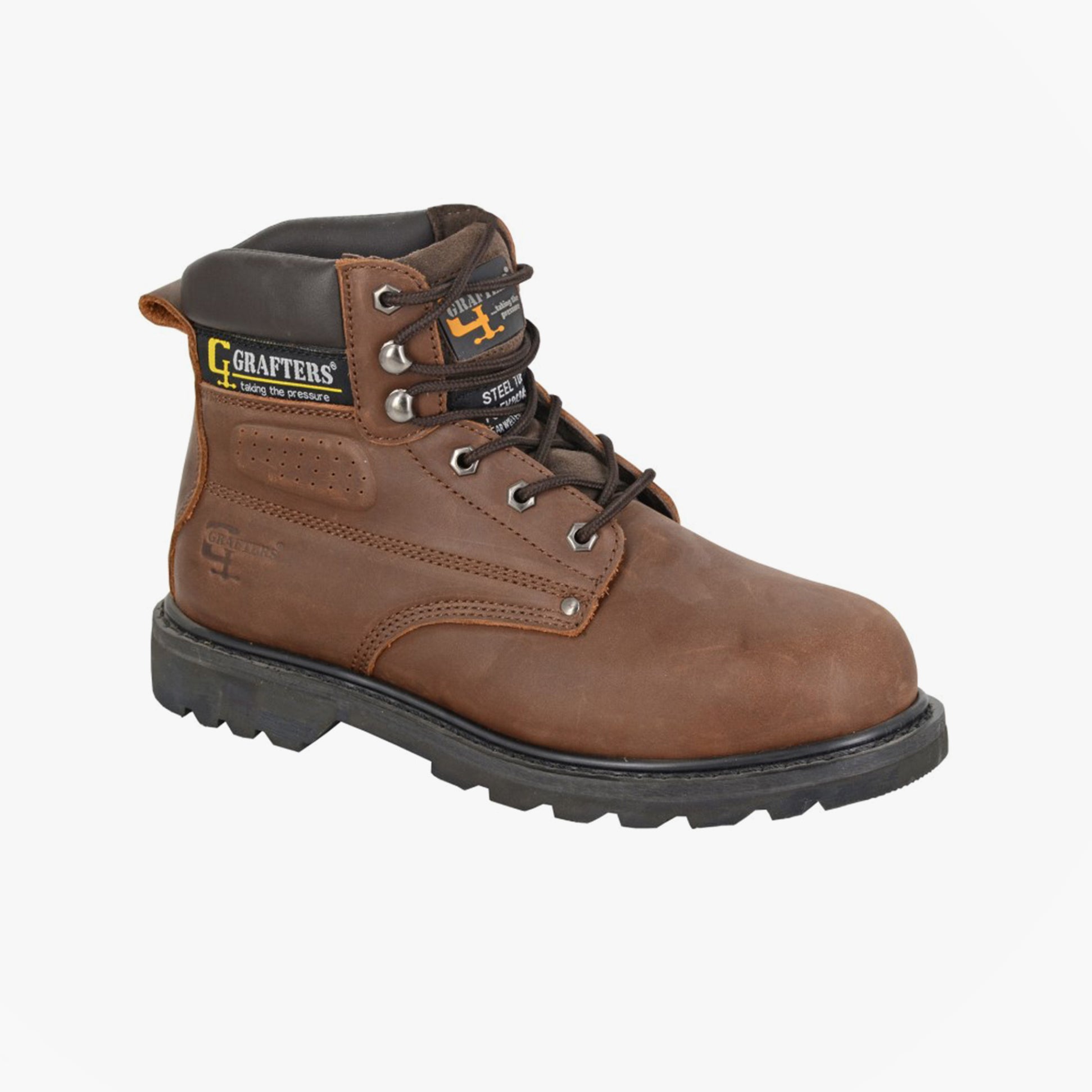 Grafters M538BY Mens Safety Boots Brown side view showing nubuck upper and lace-up closure.