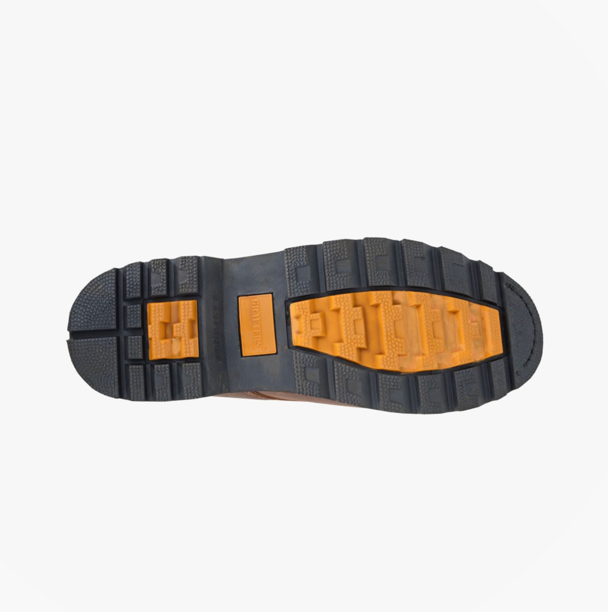 Grafters M538BY Mens Safety Boots Brown sole view with rubber grip features for comfort and stability.