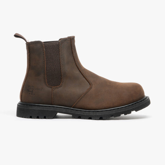 Grafters M539B Unisex Crazy Horse Leather Chelsea Safety Boots Brown