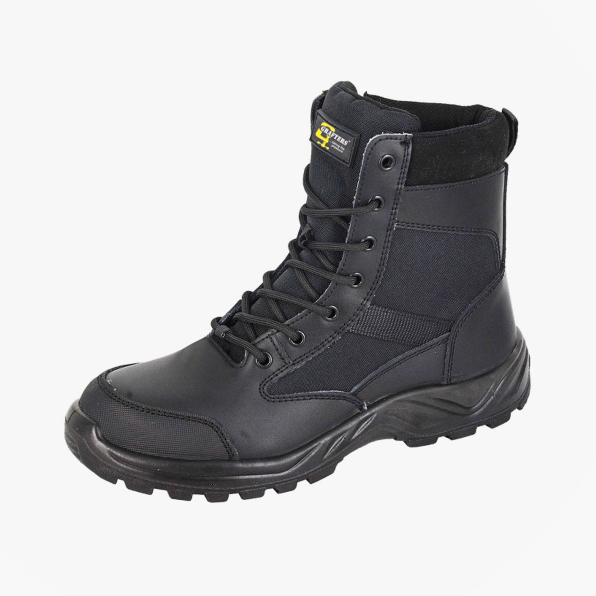 Grafters M752A DMZ6 Mens 6 Inch Safety Boots Black side view showing lace-up fastening and grip soles