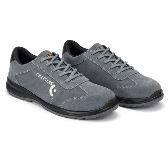Grafters BOBBY Unisex Suede Steel Toe Safety Trainers Grey
