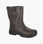 Grafters M922B Mens Safety Boots Brown side view leather rigger boots with pull-on design and round toe.