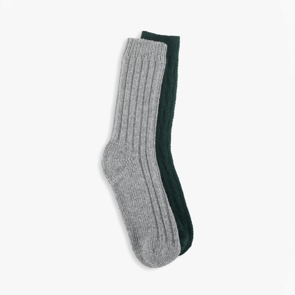Totes Toasties CHUNKY THERMAL WOOL BLEND SLIPPER SOCKS (TWIN PACK) Mens Slipper Socks Grey / Green