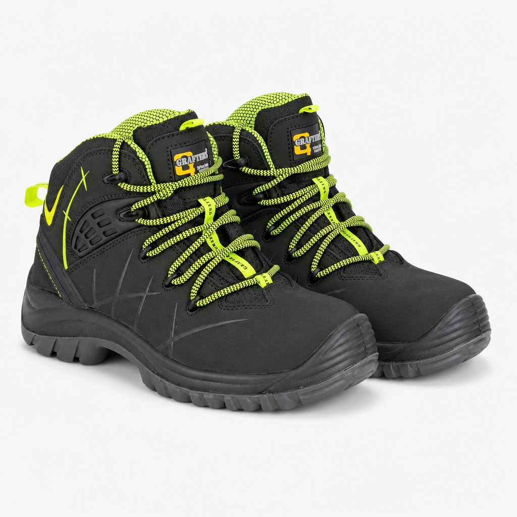 Grafters MONTY Mens Safety Boots Black/Green